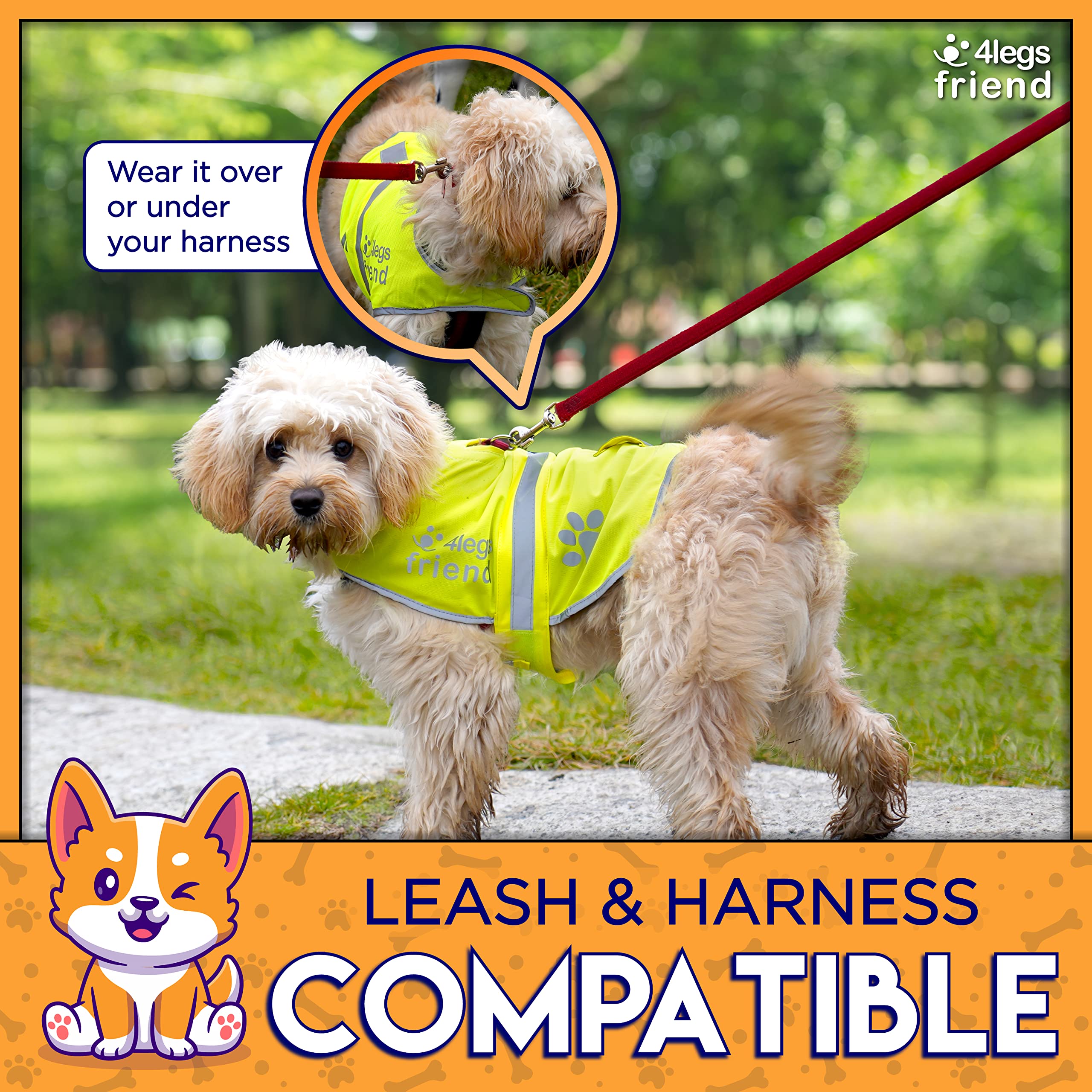 Upgraded Reflective Dog Vest. Hi-Visibility, Fluorescent Neon Yellow Dog Vest Helps Protect Your Best Friend. Safeguard Your Pup
