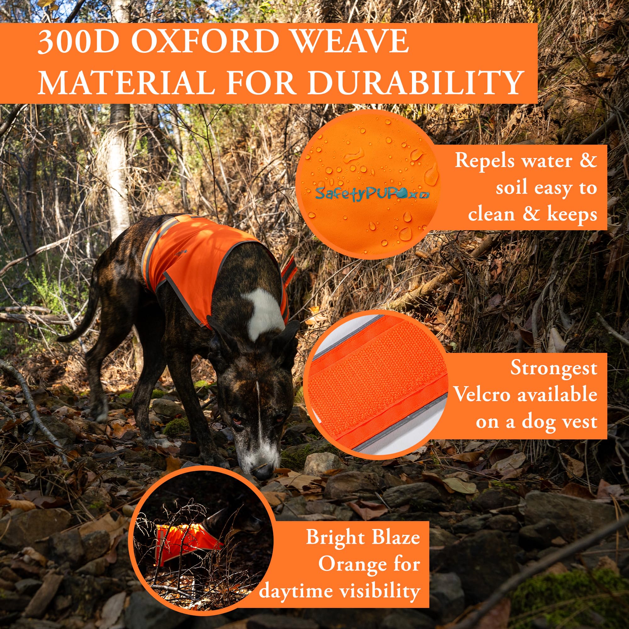 SafetyPUP XD Lite Dog Vest, Reflective Orange Nylon, Large, Mid Back Coverage