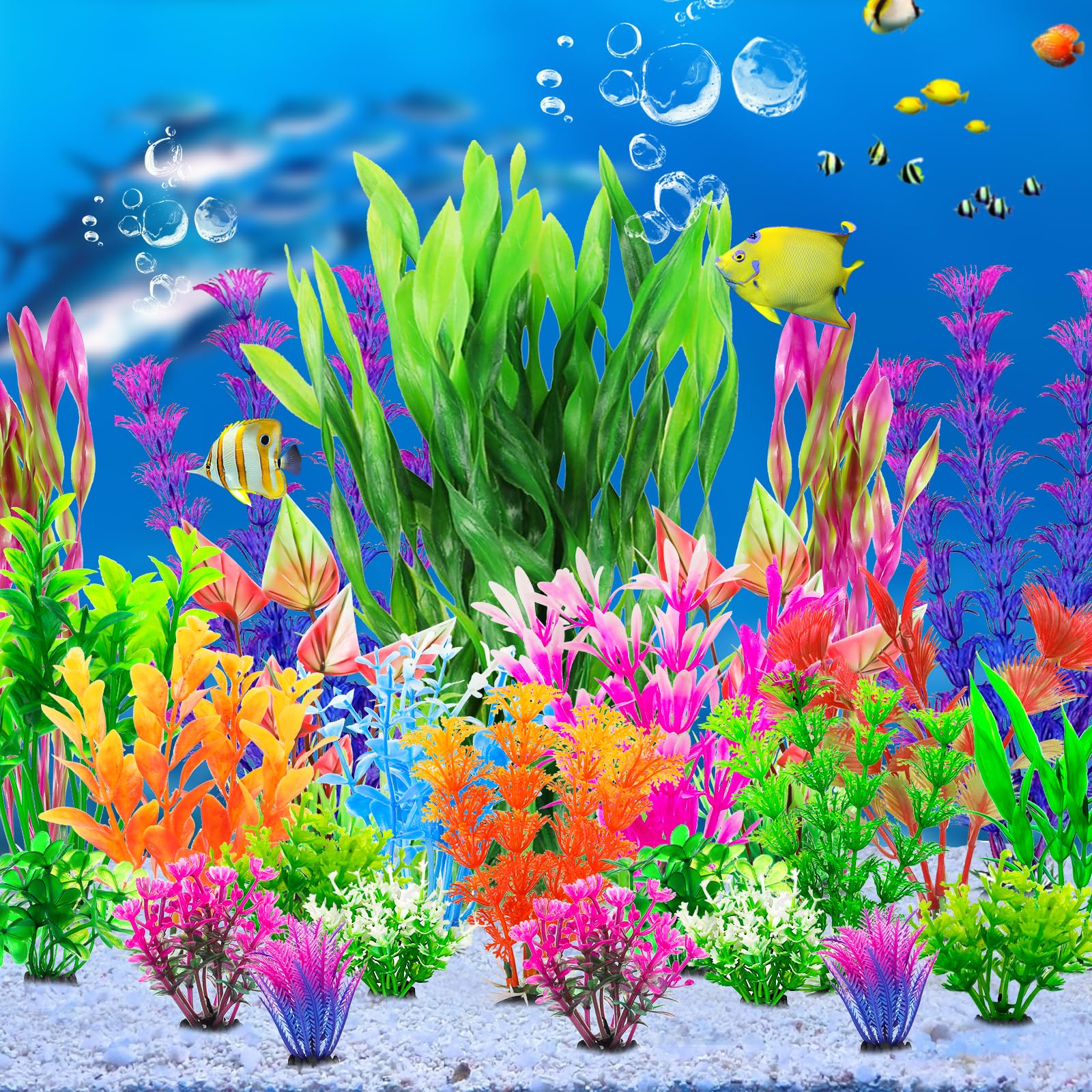 CousDUoBe Fish Tank Decorations Plants, 25pcs Plastic Plants Decorations Fish Tank Accessories Aquarium Decor Plastic Plants