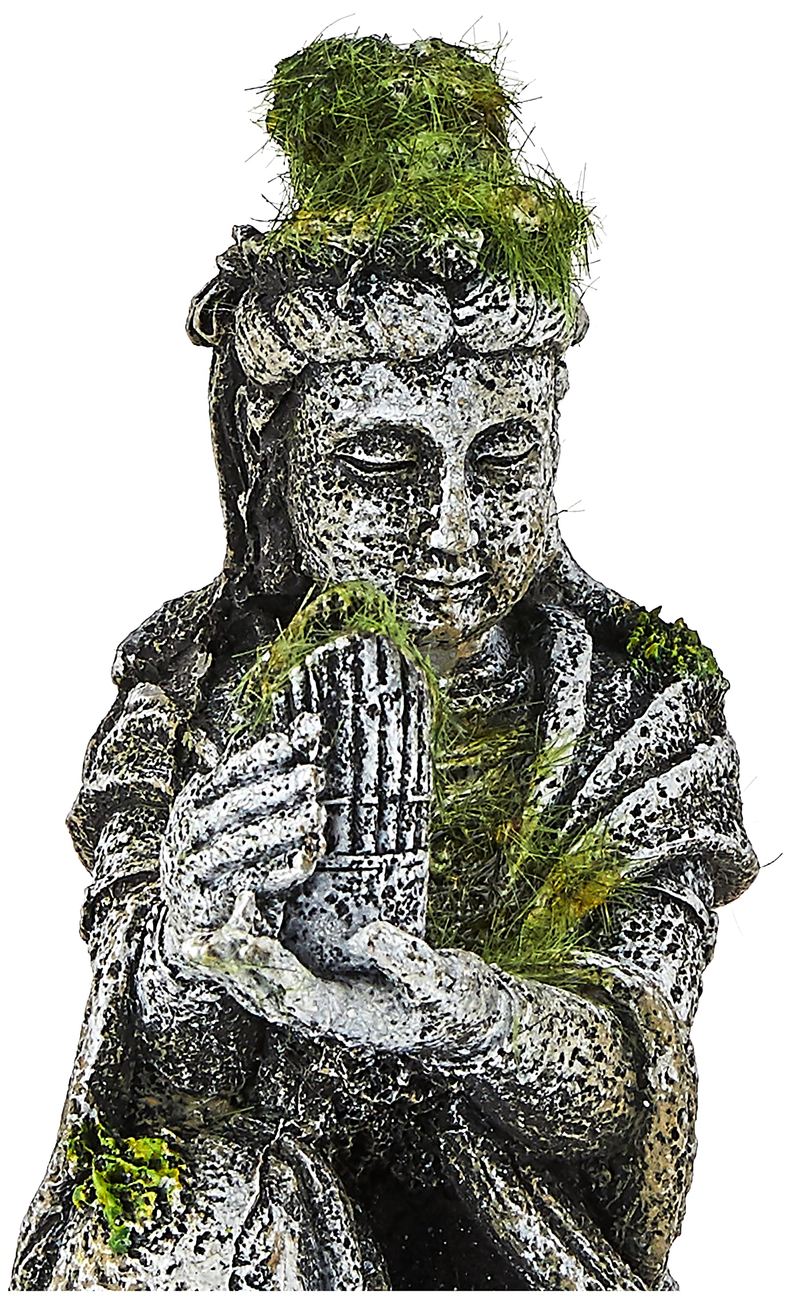 Blue Ribbon Ee-696 Ancient Buddha Statue With Moss Exotic Environments Aquarium Ornament, White