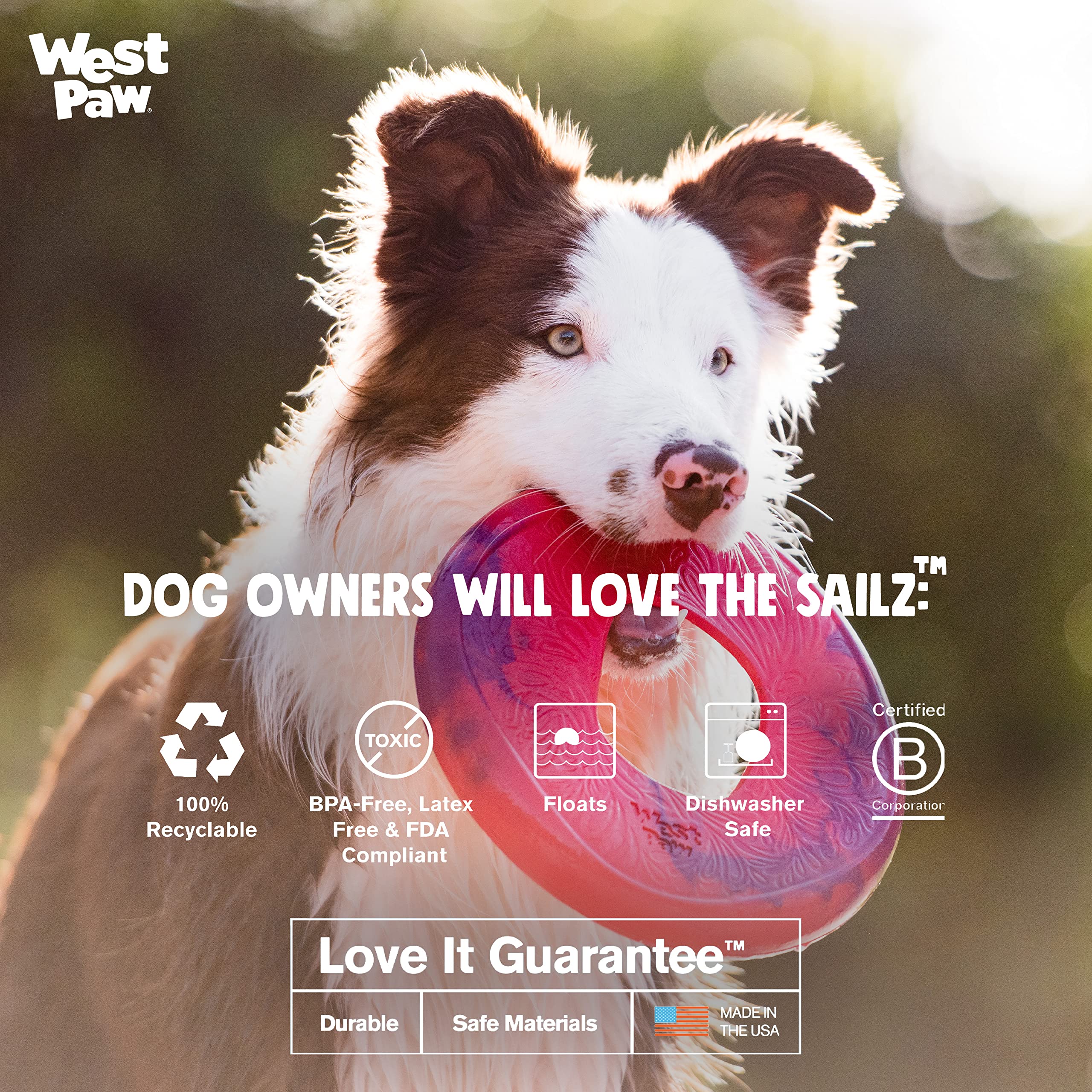 West Paw Seaflex Sailz Dog Toy Flying Disc - Machine Washable Dog Toys For Moderate Chewers - Eco-Friendly Zogoflex Toys For Dog