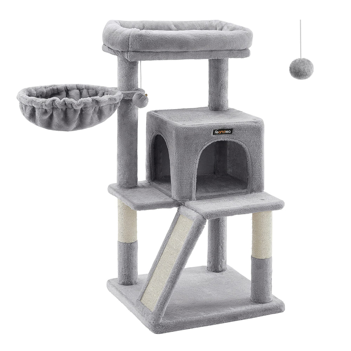 Feandrea Cat Tree, Small Cat Tower With Widened Perch For Large Cats Indoor, Kittens, 37.8-Inch Multi-Level Cat Condo, Scratching Posts And Ramp, 2-Door Cat Cave, Cat Basket, Light Gray Upct51W