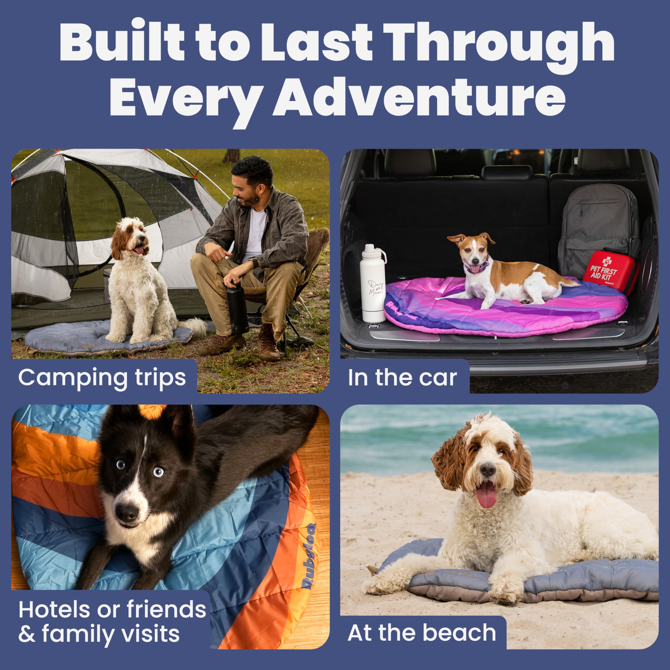 Travel Dog Bed (42 x 30) - Foldable, Roll-Up Camping Dog Bed - Water Resistant, Soft & Durable Mat with Extra Padding - Compact