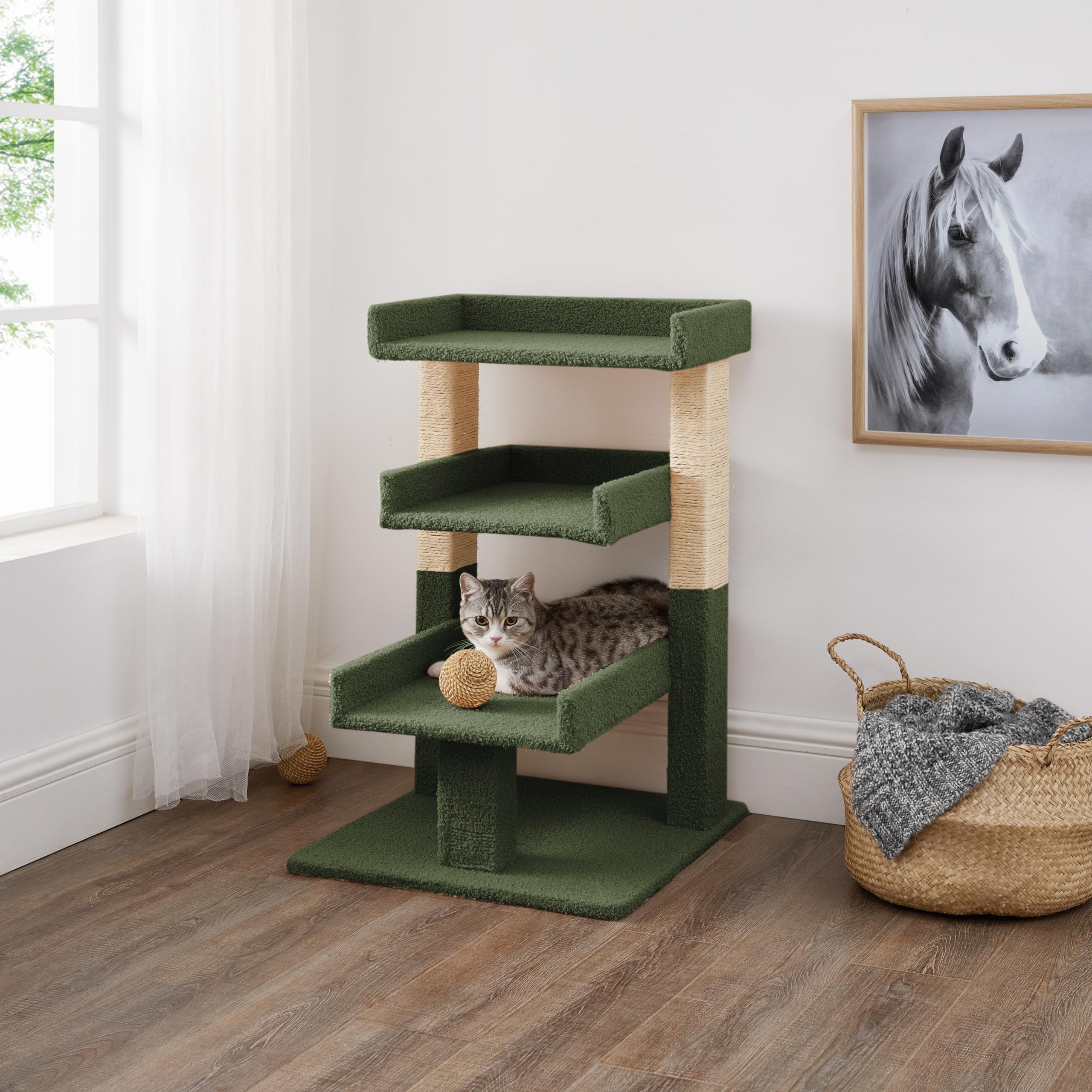 Nala Cat Tree Tower - 3 Tier Cat condo for Large Cats Tower with Scratching Post Multi - Level Tree for Large Indoor Cats by Nao