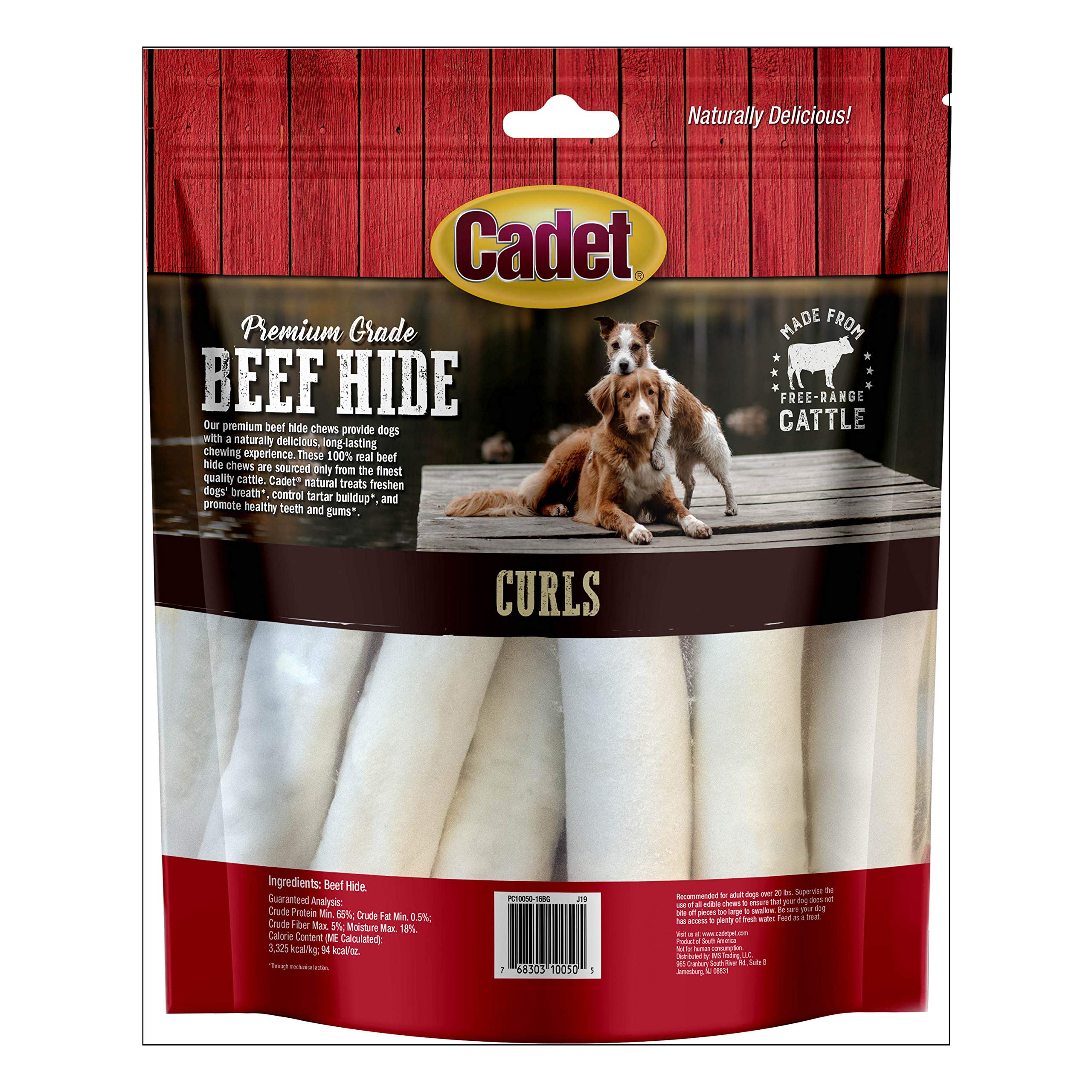 Cadet Premium Grade Beef Hide for Dogs, Rawhide Long Lasting Dog Chews, Chips, Curls & Rolls for Small/Medium/Large Dogs