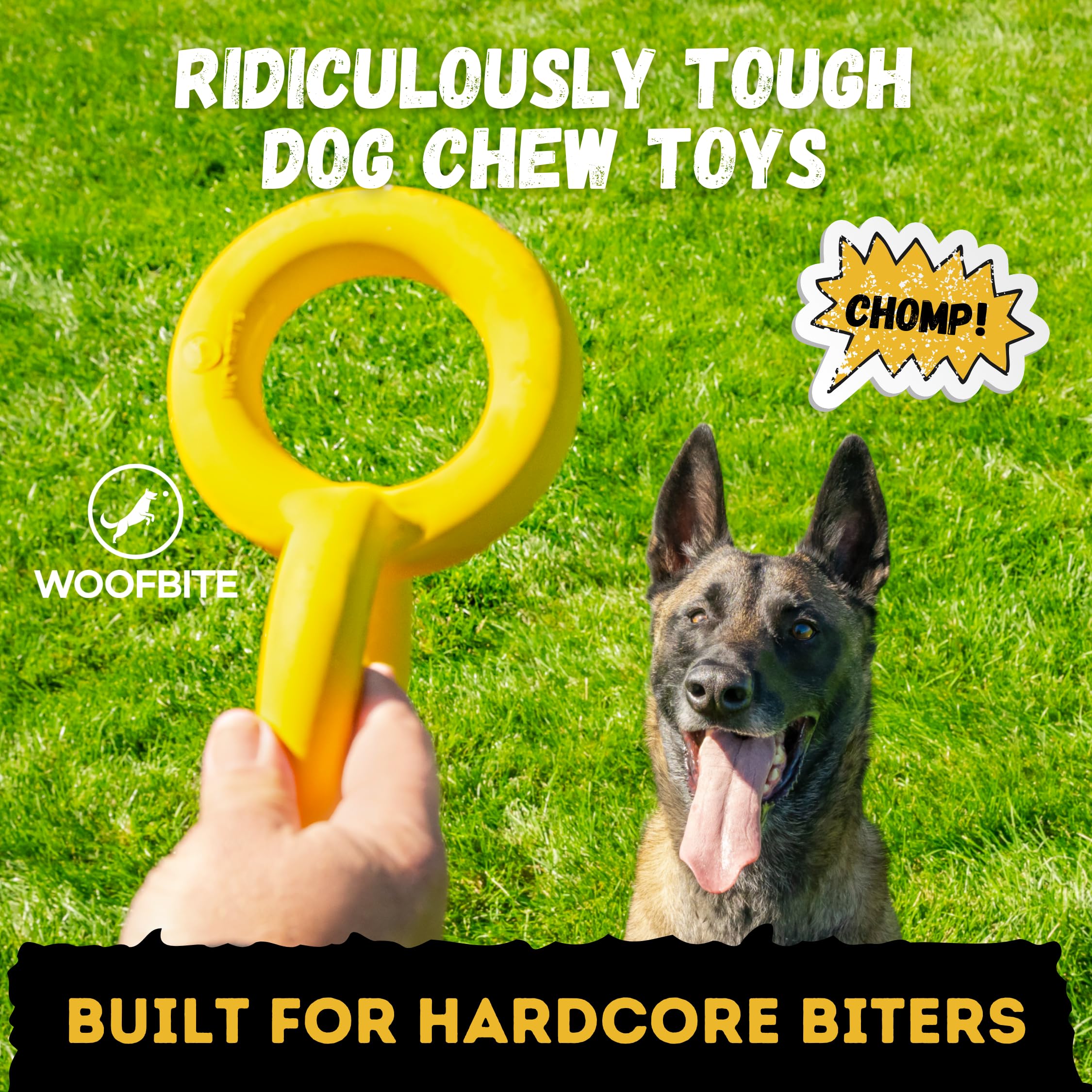 WoofBite Indestructible Tug Rings - Lifetime Replacement - Aggressive Chewers, Medium Large Breed - Non-Toxic Natural Rubber Dog