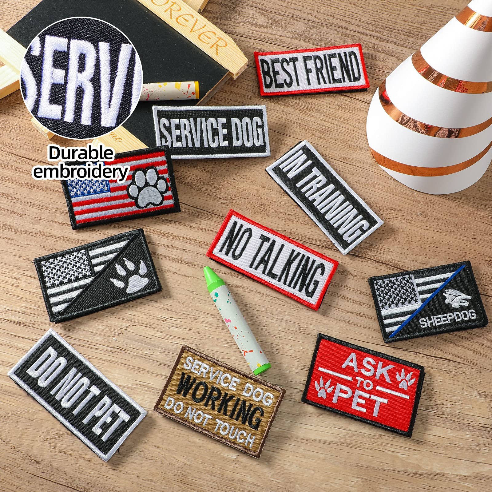 10 Pieces Service Dog Patches Ask To Do Not Pet Patch Vest Removable Tactical Pet In Training Hook And Loop Harness American Fla