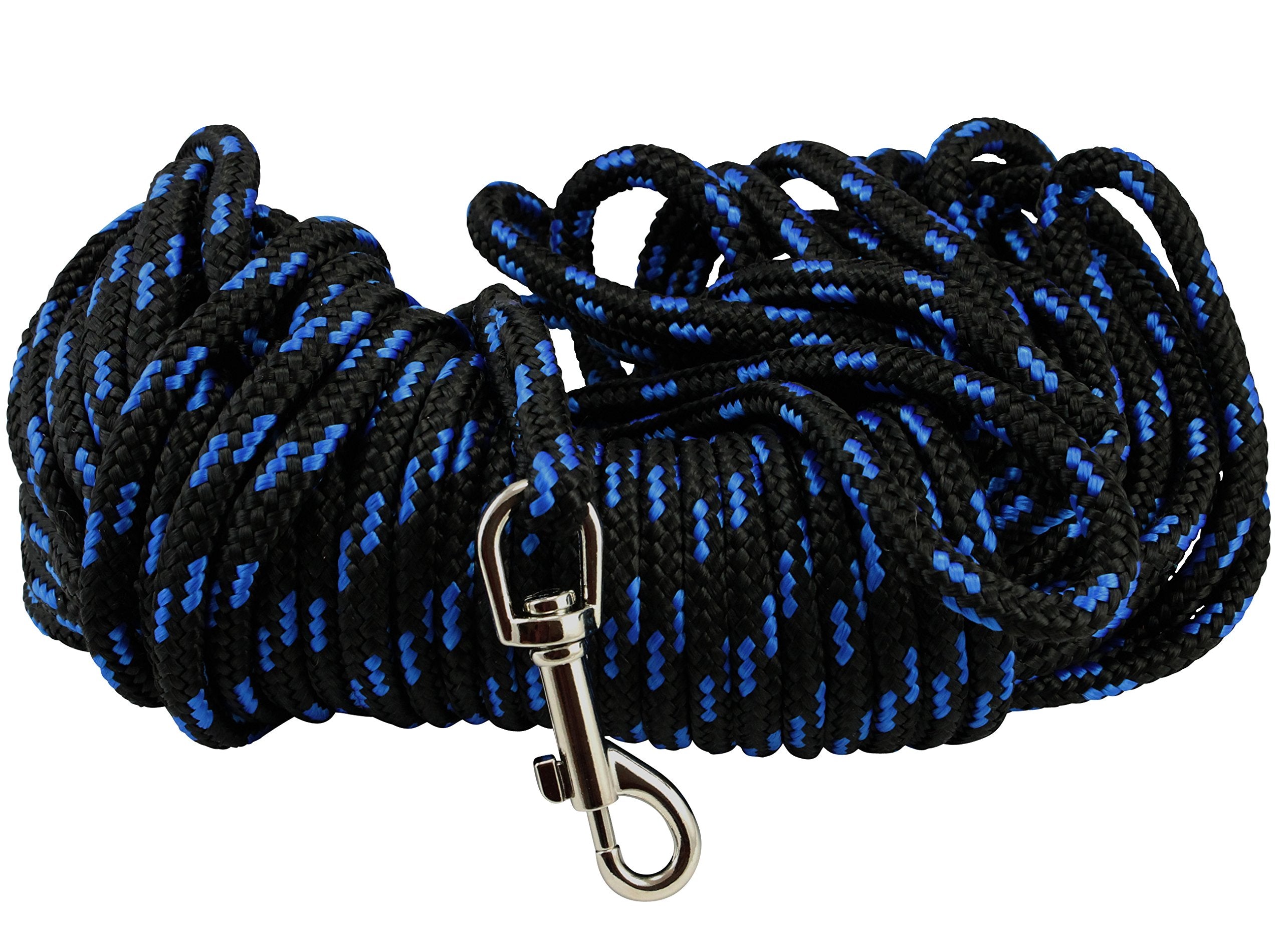 Dogs My Love Braided Nylon Rope Tracking Dog Leash, Black/Blue 15-Feet/30-Feet/45-Feet/60-Feet 3/8' Diameter Training Lead Medium (30Ft - Diam 3/8' (8Mm))
