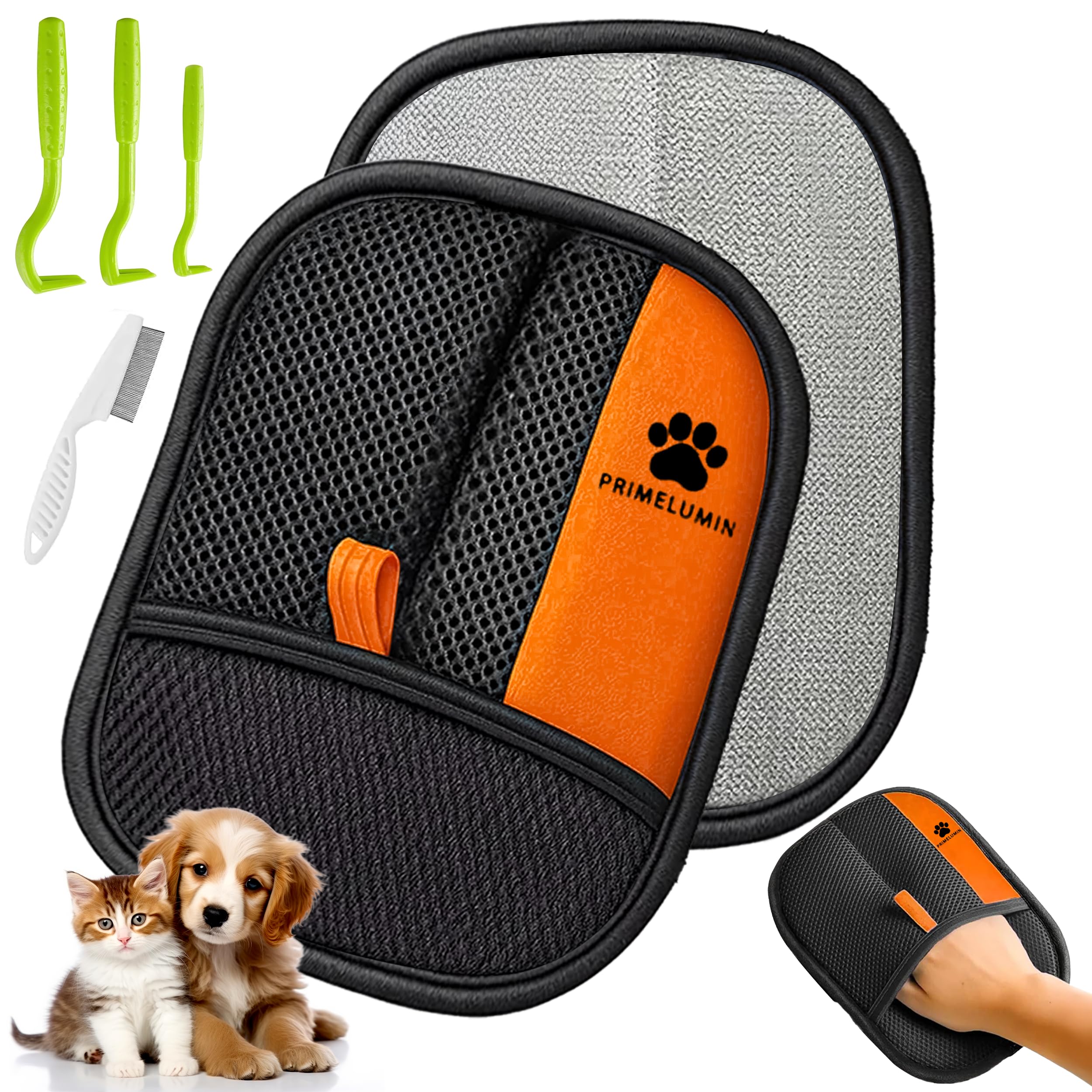PRIMELUMIN Pet Hair Removal Glove for Couch, Furniture - Electrostatic Dog and Cat Fur Remover Mitt, Reusable Washable Pet Hair 