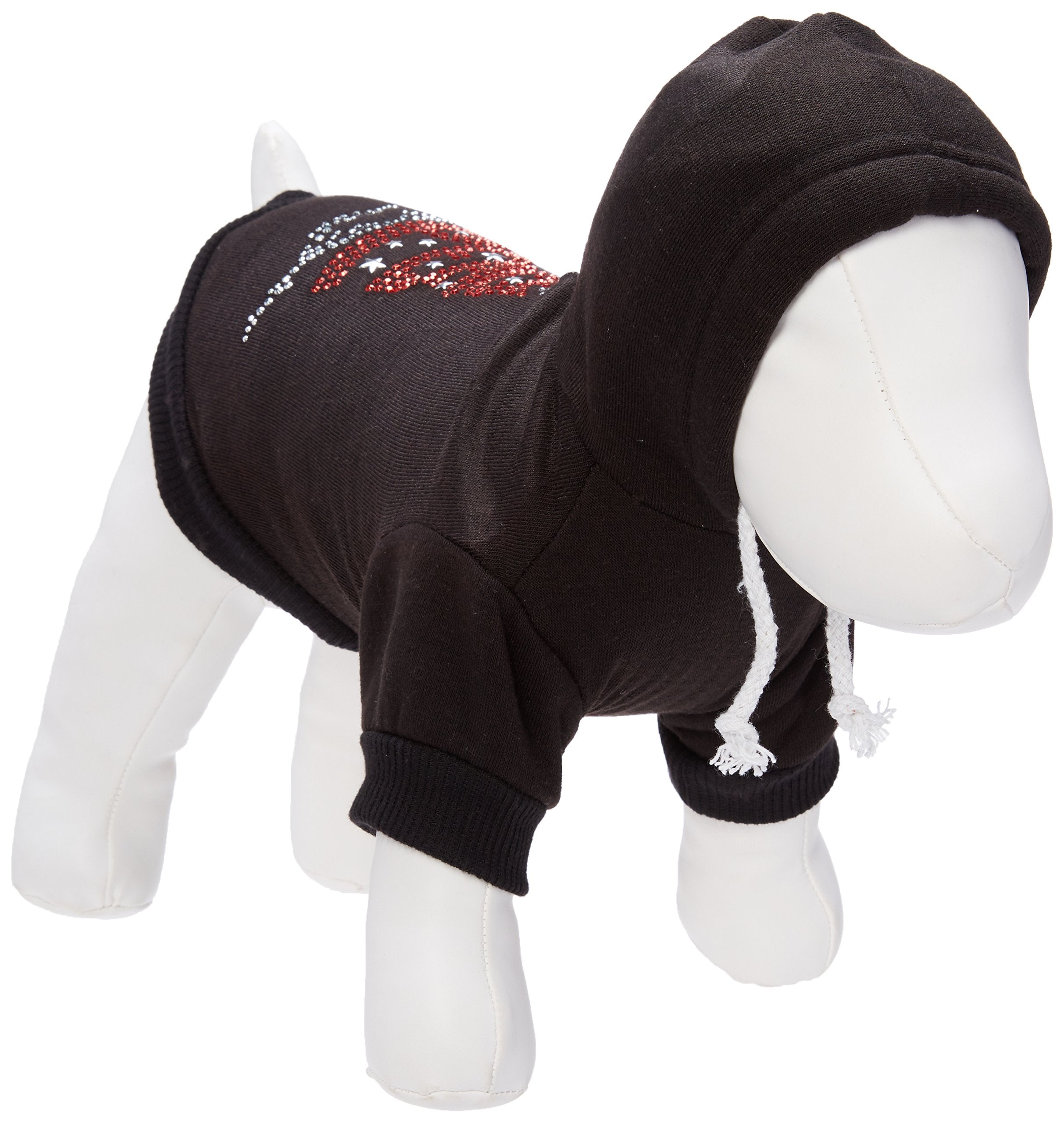 Christmas Pet Dog & Cat Hoodie Rhinestone, &quot;Peace Tree&quot; Black SM (3-6 lbs.)