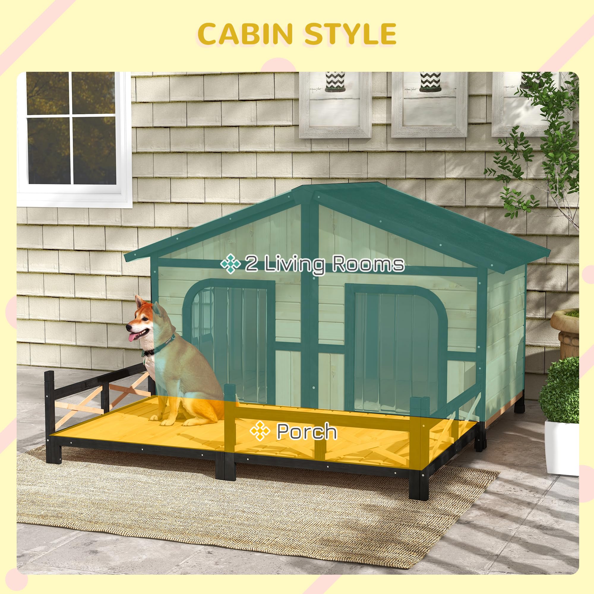 Pawhut Wooden Large Dog House Outdoor Double Xl Dog Kennel With Elevated Floor And Porch, Weatherproof Puppy Shelter For Small A