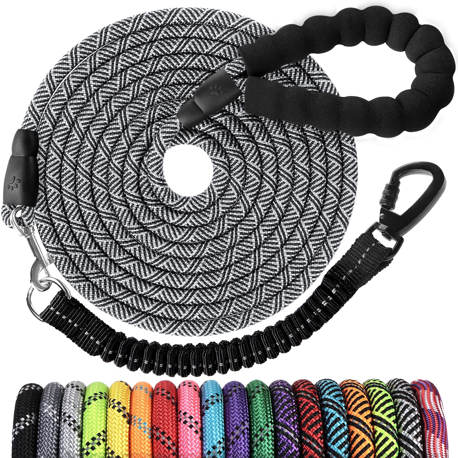 Dog Leash - 3/4/5/6/10/15/20/30/50/100/150Ft Heavy Duty Leash With Swivel Lockable Hook And,Reflective Threads Bungee Dog Leash Comfortable Padded Handle For Walking For Small Medium Large Dog