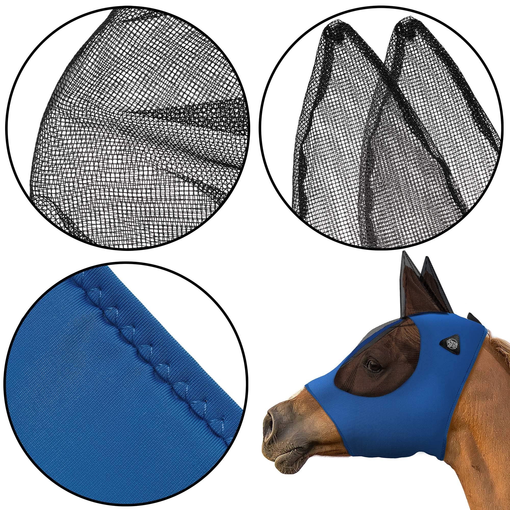 SmithBuilt Horse Fly Mask (Blue, Cob) - Mesh Eyes and Ears, Breathable Fabric, UV Protection