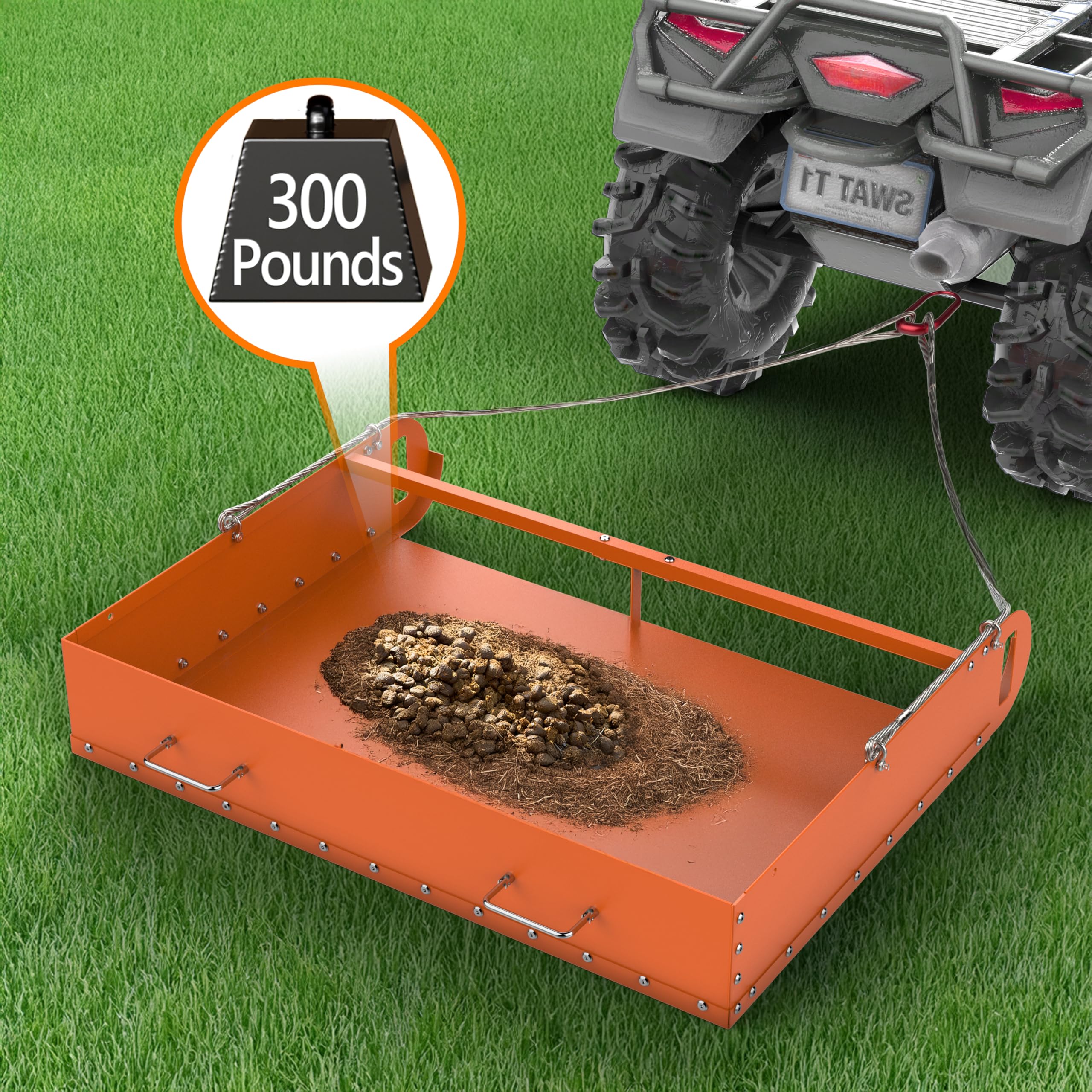 Buyyah Pasture Manure Scoop, Tow Behind Manure Scoop For Horses Paddocks, Picks Up For Small Manure From Horse, Sheep, Goat, Alp