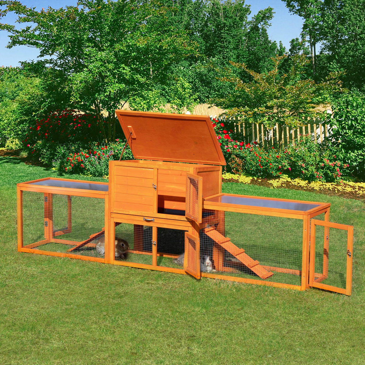 Outdoor Rabbit Hutch, 94'' L X 19'' W X 31'' H Extra Large Bunny Hutch By Coziwow, Wooden Rabbit Cage Indoor For Small Animals W