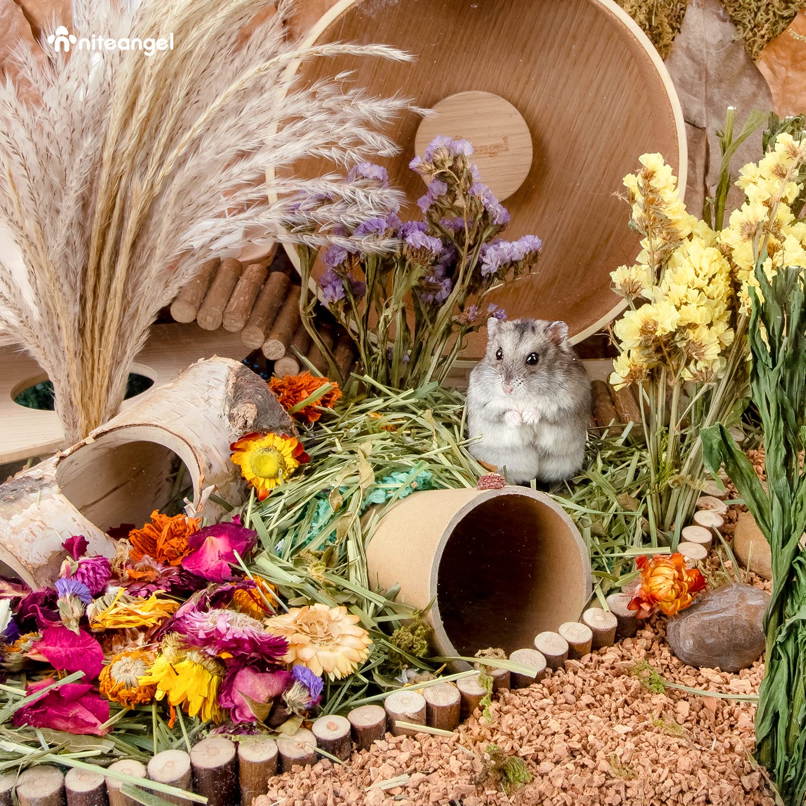 Niteangel Natural & Soft Hamster Bedding Mate Small Animal Habitat Decor For Syrian Dwarf Hamsters Gerbils Mice Degus Bunny Or Other Small-Sized Pet (Flower Version)