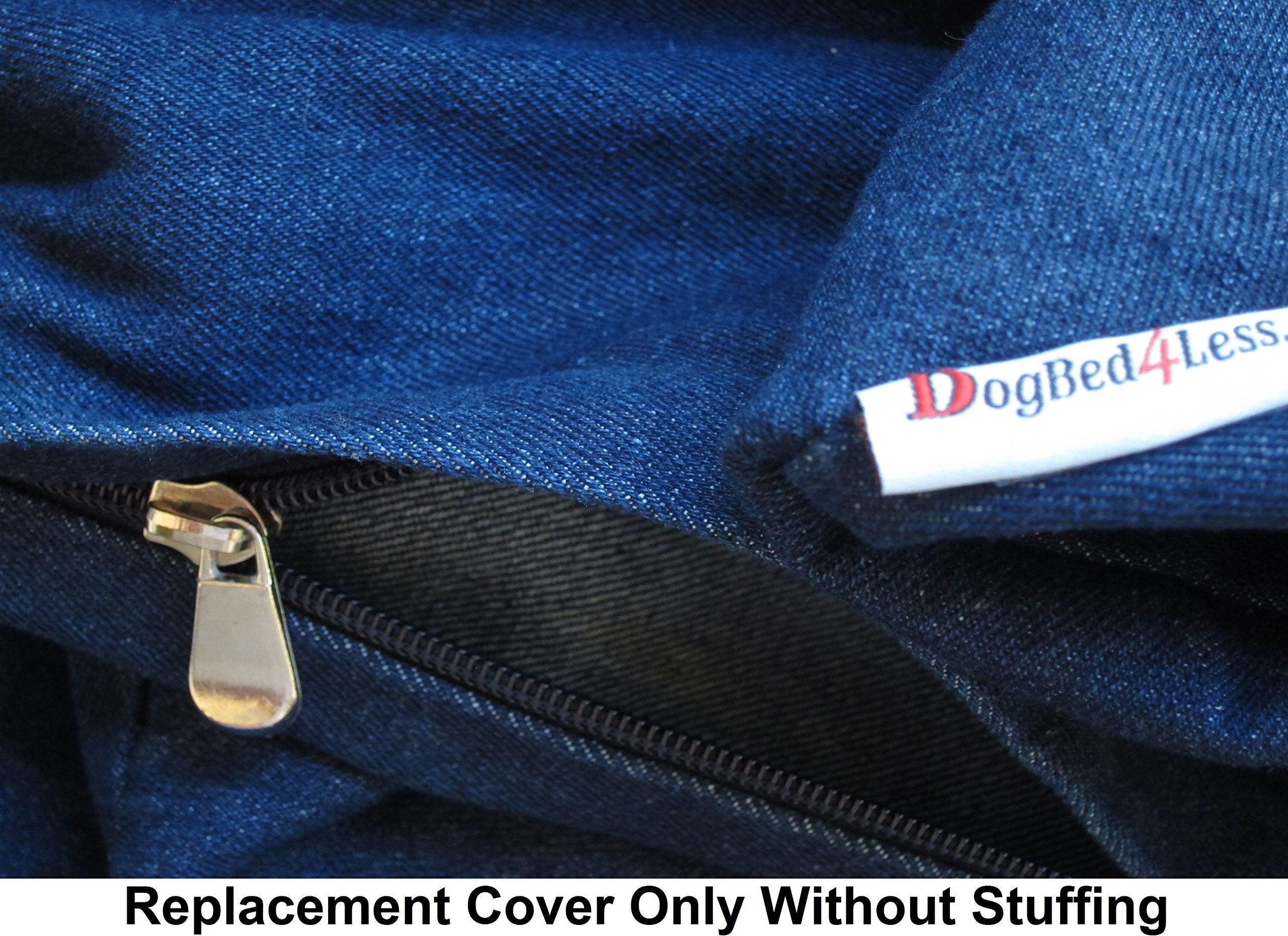 Dogbed4Less 41X27X4 Inches Large Durable Blue Color Denim Jean Cotton Dog Pet Bed External Zipper Cover - Replacement Cover Only