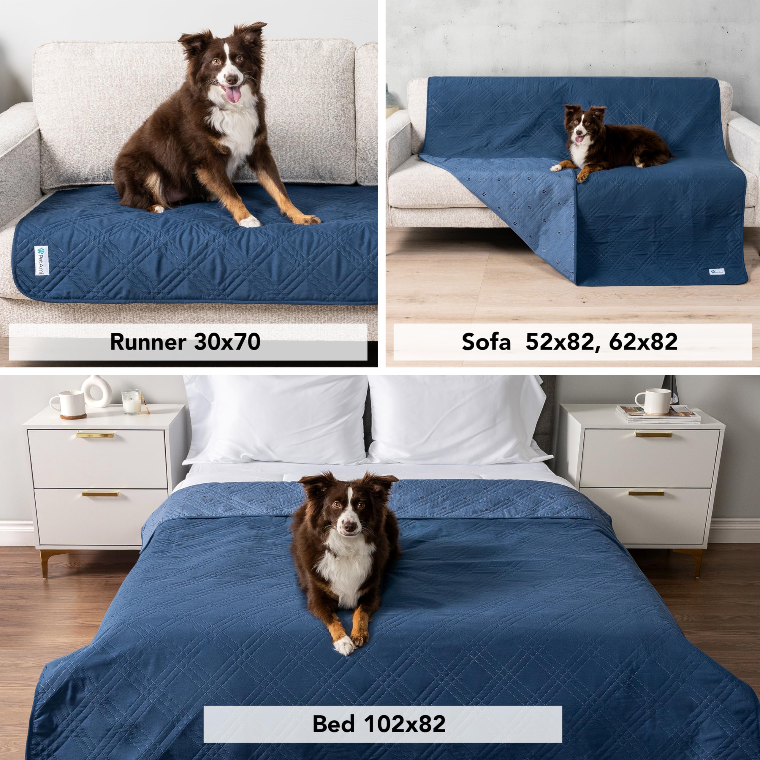 Petami Waterproof Bed Cover For Dogs, Waterproof Pet Blanket Couch Cover, Reversible Furniture Cover Sofa Protector For Pet Cat Bed, Washable Waterproof Blanket Dog Cover For Couch Seat, 102X82 Blue