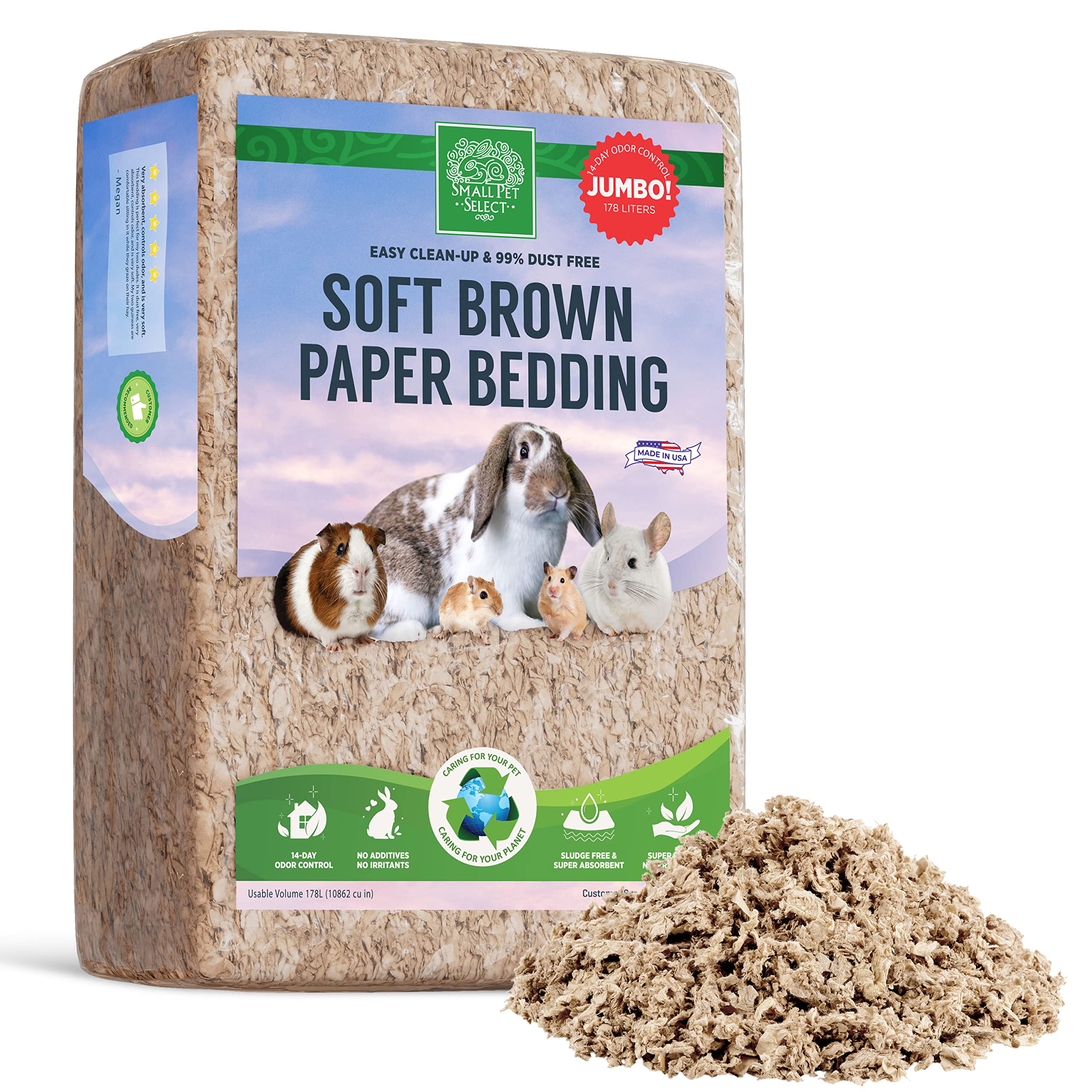 Small Pet Select Premium Small Animal Bedding, Natural Soft Paper Bedding For Small Indoor And Outdoor Pets, Made In Usa, Jumbo Size 178 L Pack
