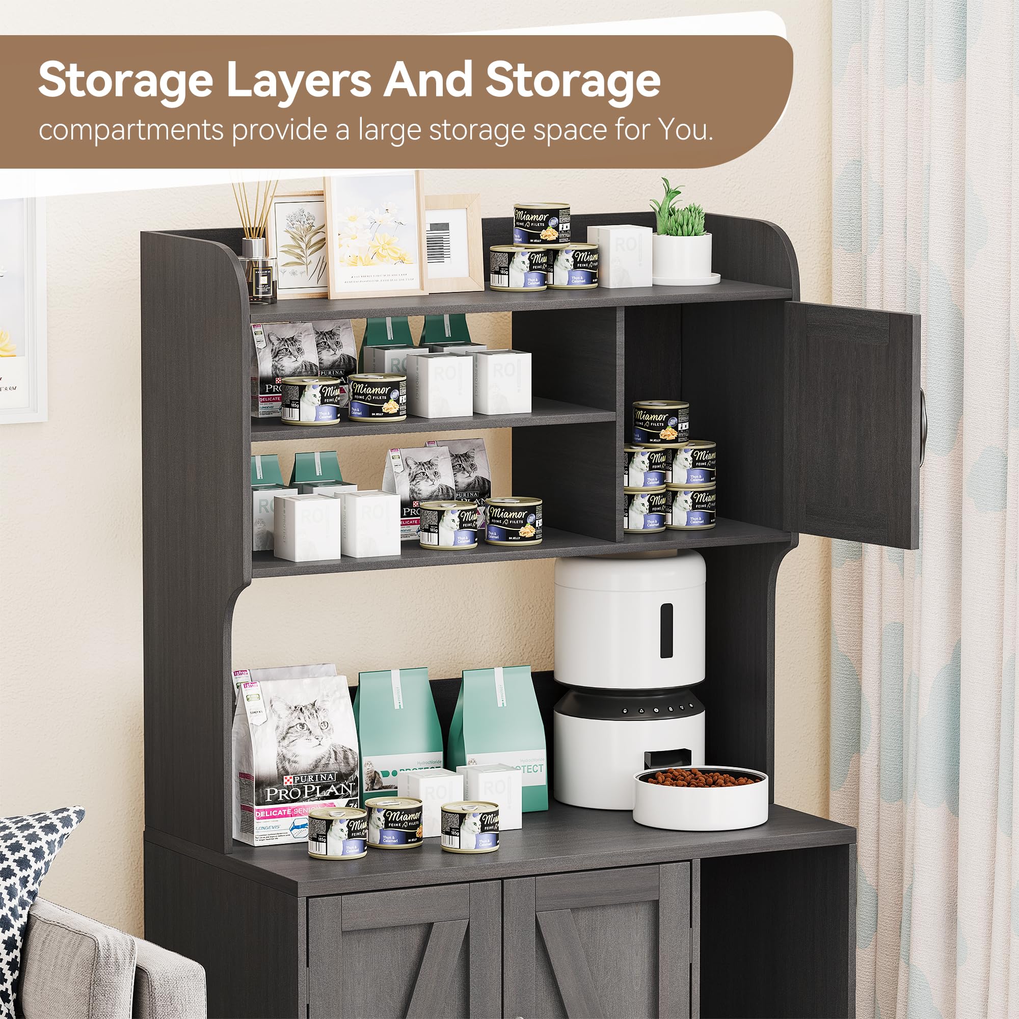 IDEALHOUSE Cat Litter Box Enclosure with Shelves and Doors,Wood Sturdy Hidden Litter Box Furniture,Indoor Cat House Furniture fo