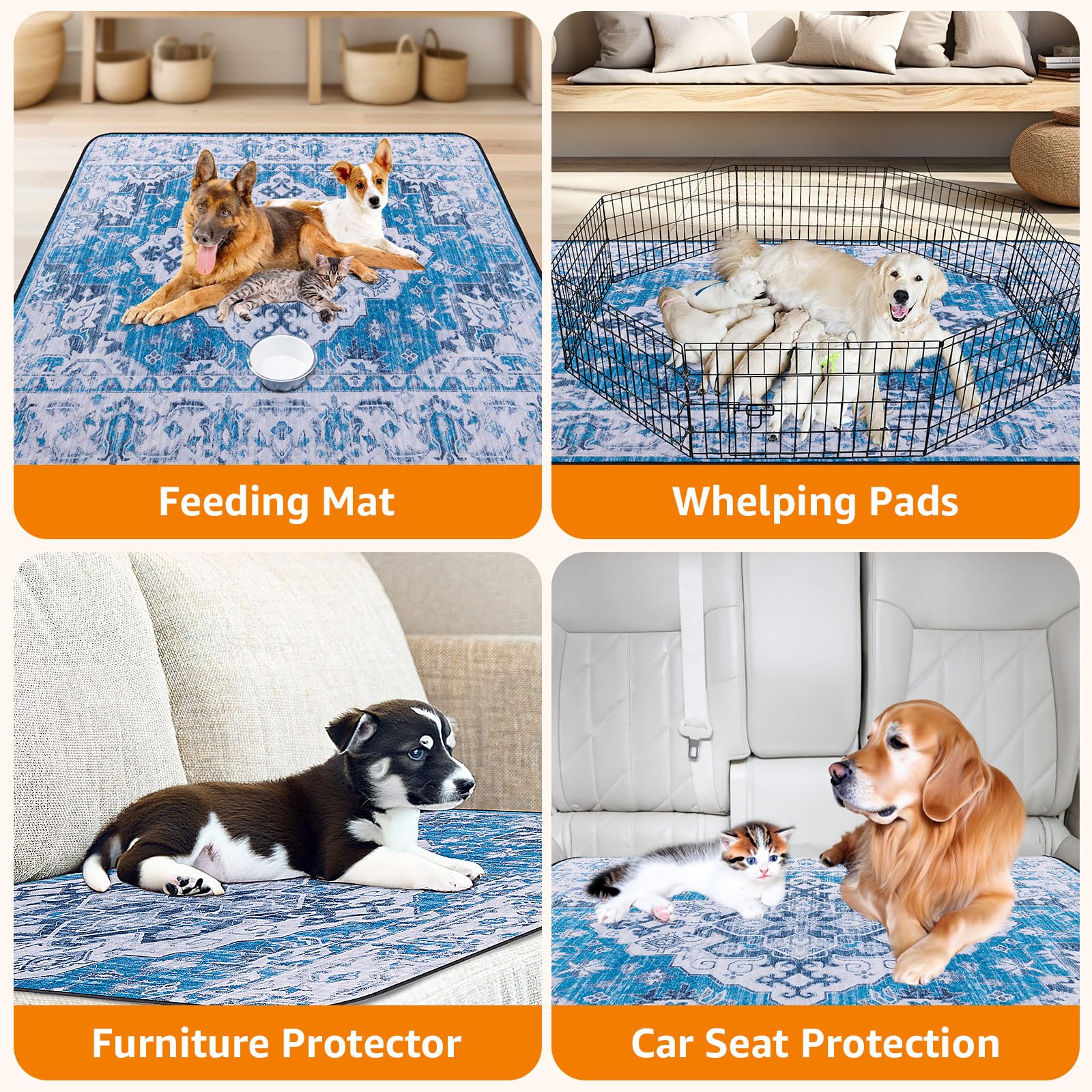 LOOBANI Washable Pee Pads for Dogs, 2 Pack Super Absorbent Reusable Puppy Pads Leakproof Dog Traning Pads, Waterproof Non-Slip W