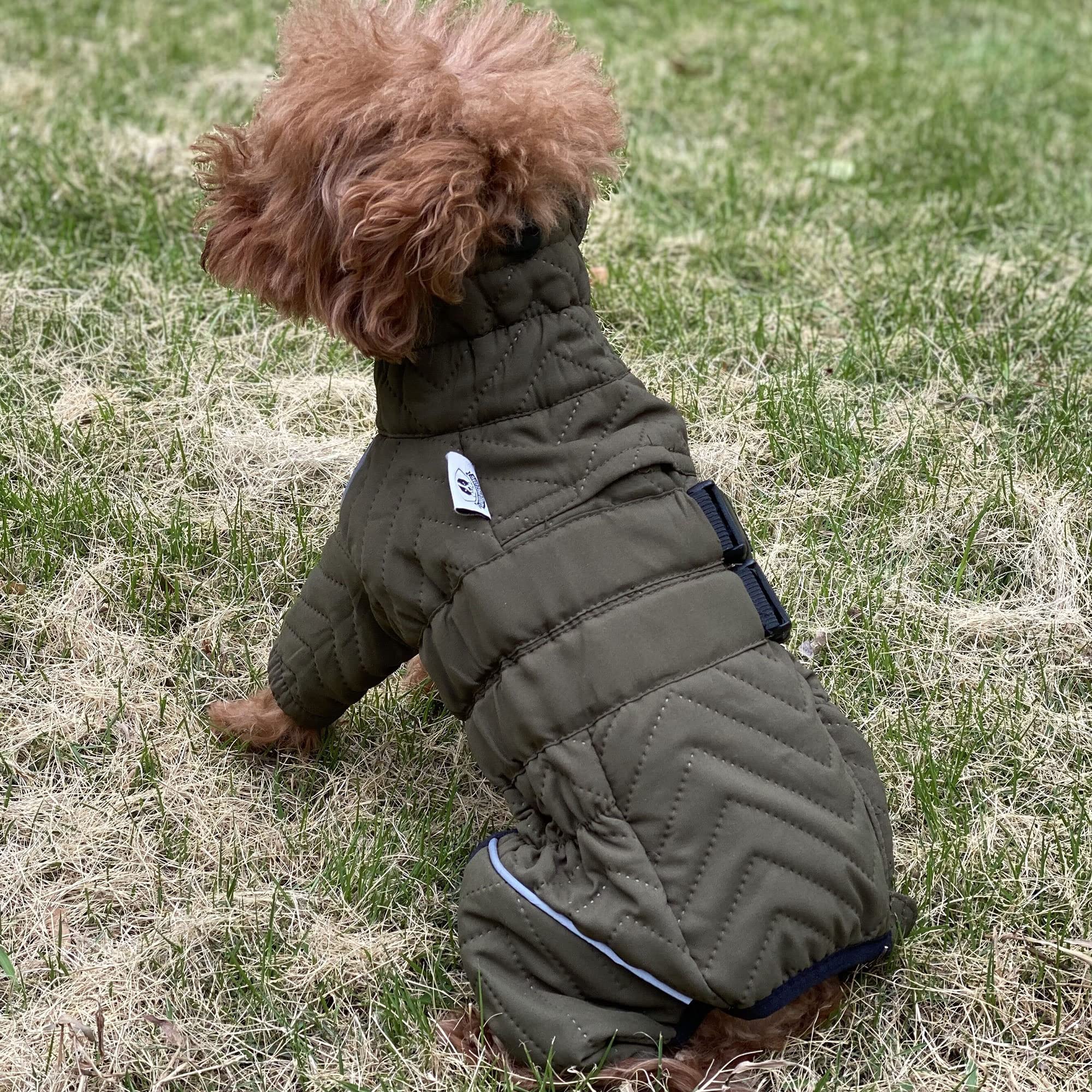 Warm Dog Coat Double Layers Dog Vest, 4 Legs Covered Windproof Waterproof Reflective, Olive L