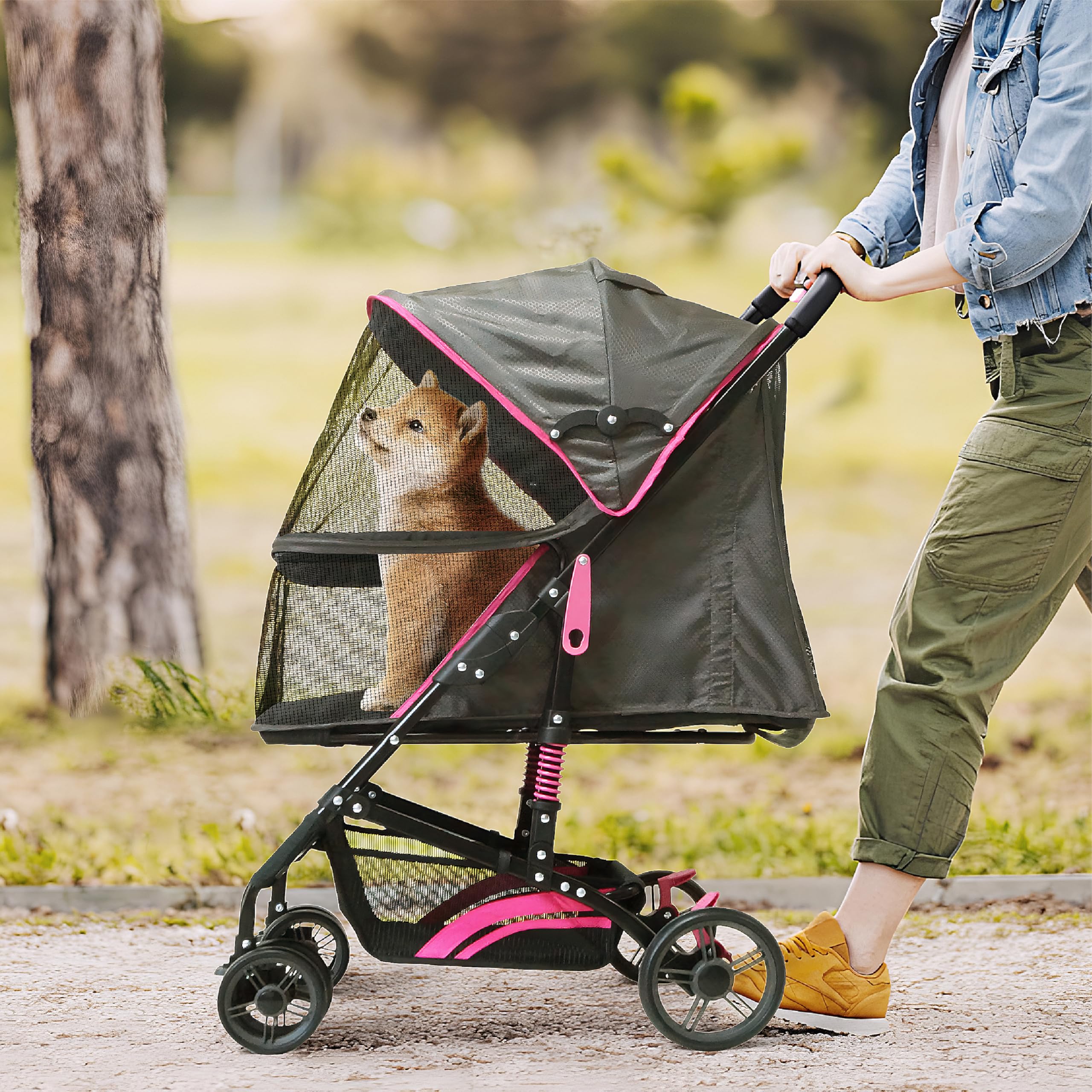 PETS TUFF 27.2    Buddy Buggies Foldable Pet Stroller - Shock Absorbing Frame with Storage - Machine Washable Fabric - Durable M