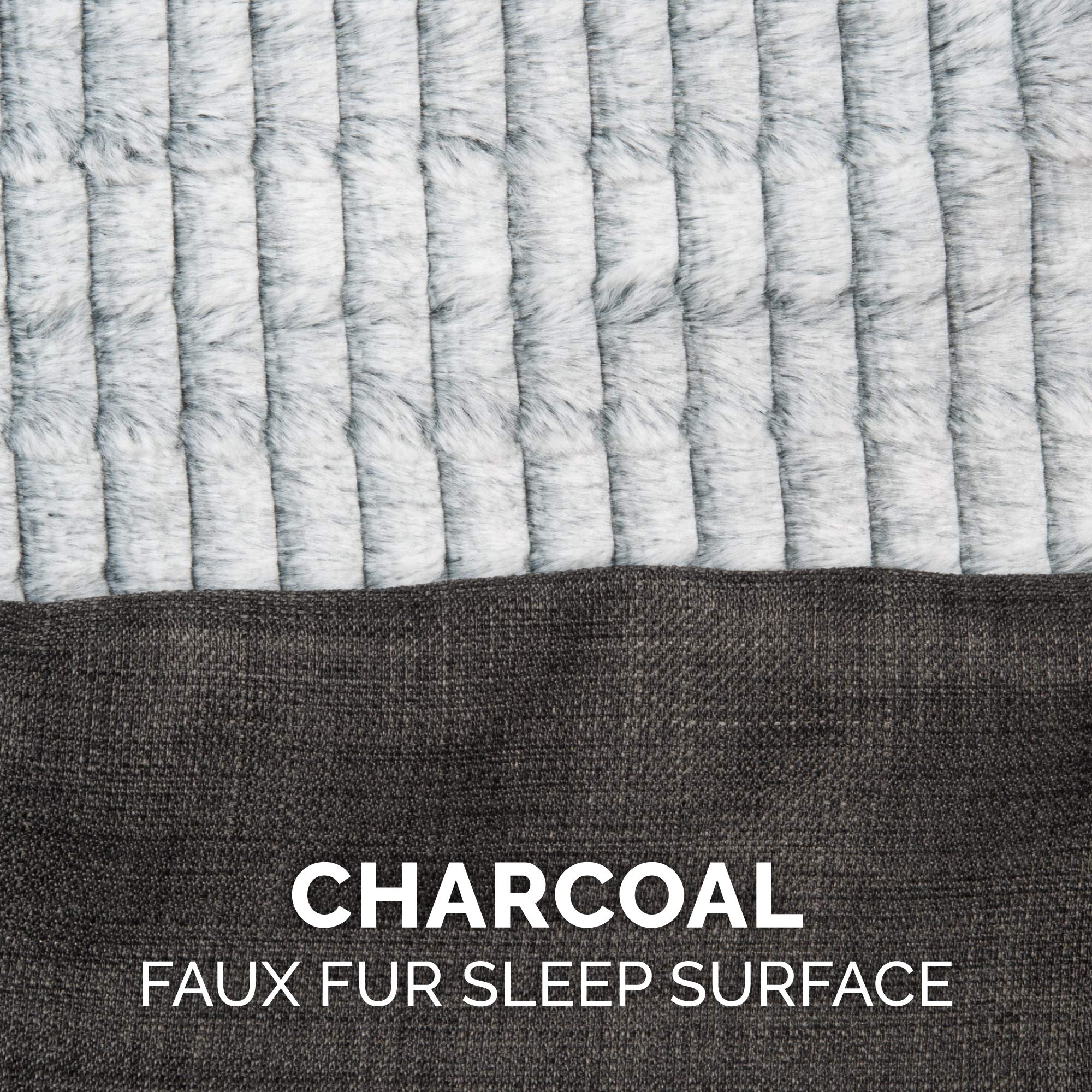 Furhaven Orthopedic Dog Bed For Large Dogs W/ Removable Bolsters & Washable Cover, For Dogs Up To 125 Lbs - Luxe Faux Fur & Performance Linen Sofa - Charcoal, Jumbo Plus/Xxl