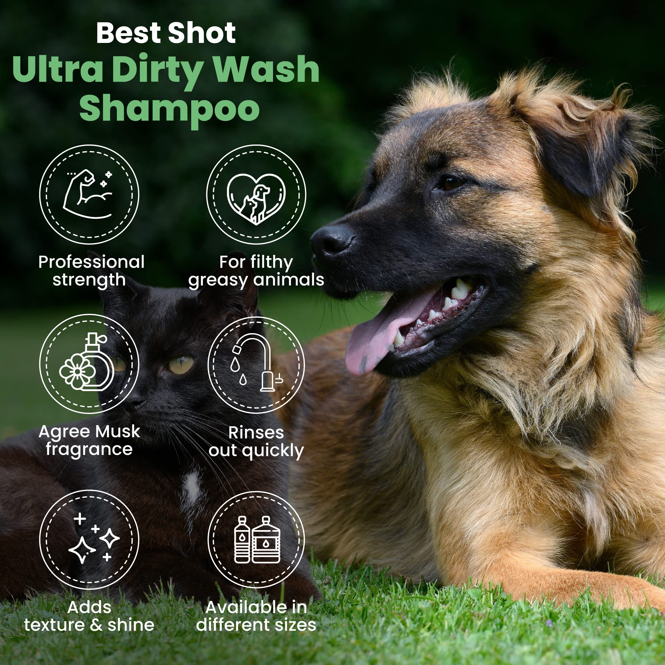 Best Shot Ultra Dirty Wash Shampoo, Coat And Skincare Product For Dogs And Cats, Soap-Free, Quick-Rinsing, Refreshing Agree Musk