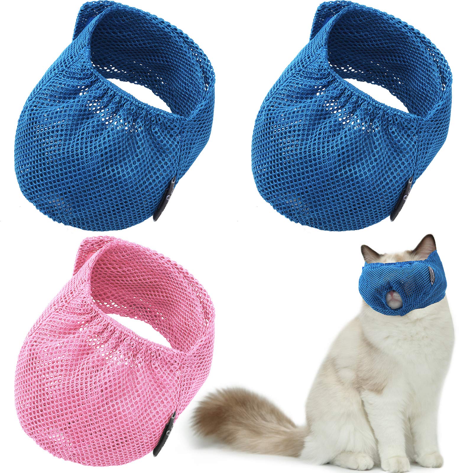 Weewooday 3 Pieces Cat Muzzles Breathable Mesh Muzzles Cat Grooming Restraint Bags With Muzzle Anti Bite Anti Meow To Prevent Fr