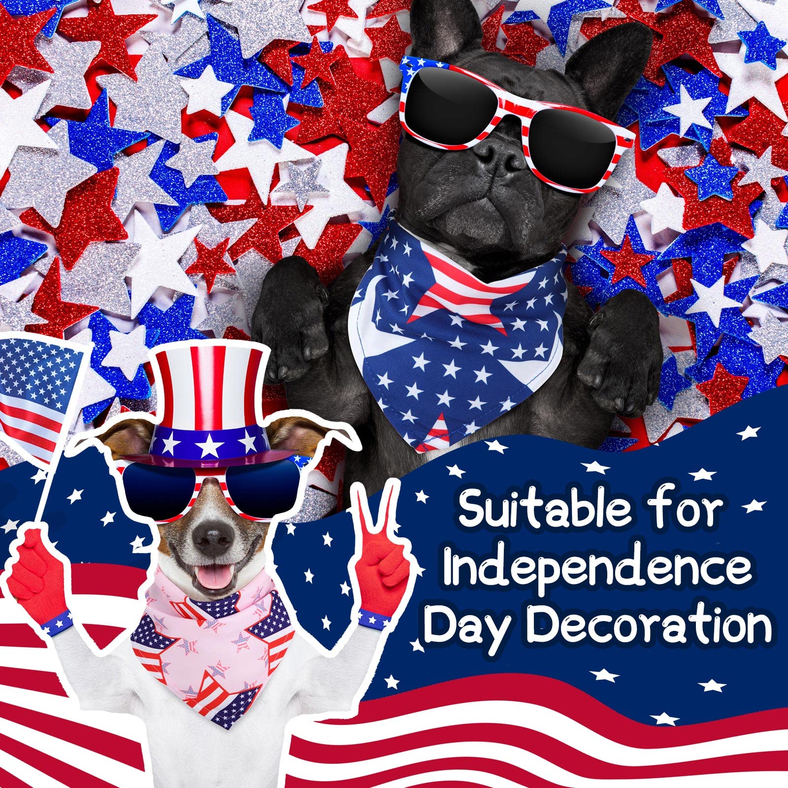Sumind 100 Pieces Patriotic Dog Bandanas Bulk Bibs Triangle Scarf Star Bandanas For Dogs With Independence Day Patterns For Inde
