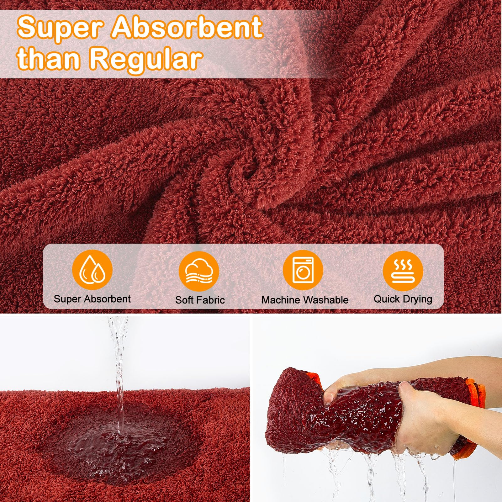 Bienbee Soft Dog Bathrobe,Super Absorbent & Quick-Drying Dog Robe With Hood, Cozy Drying Coat For After Bath, Red M