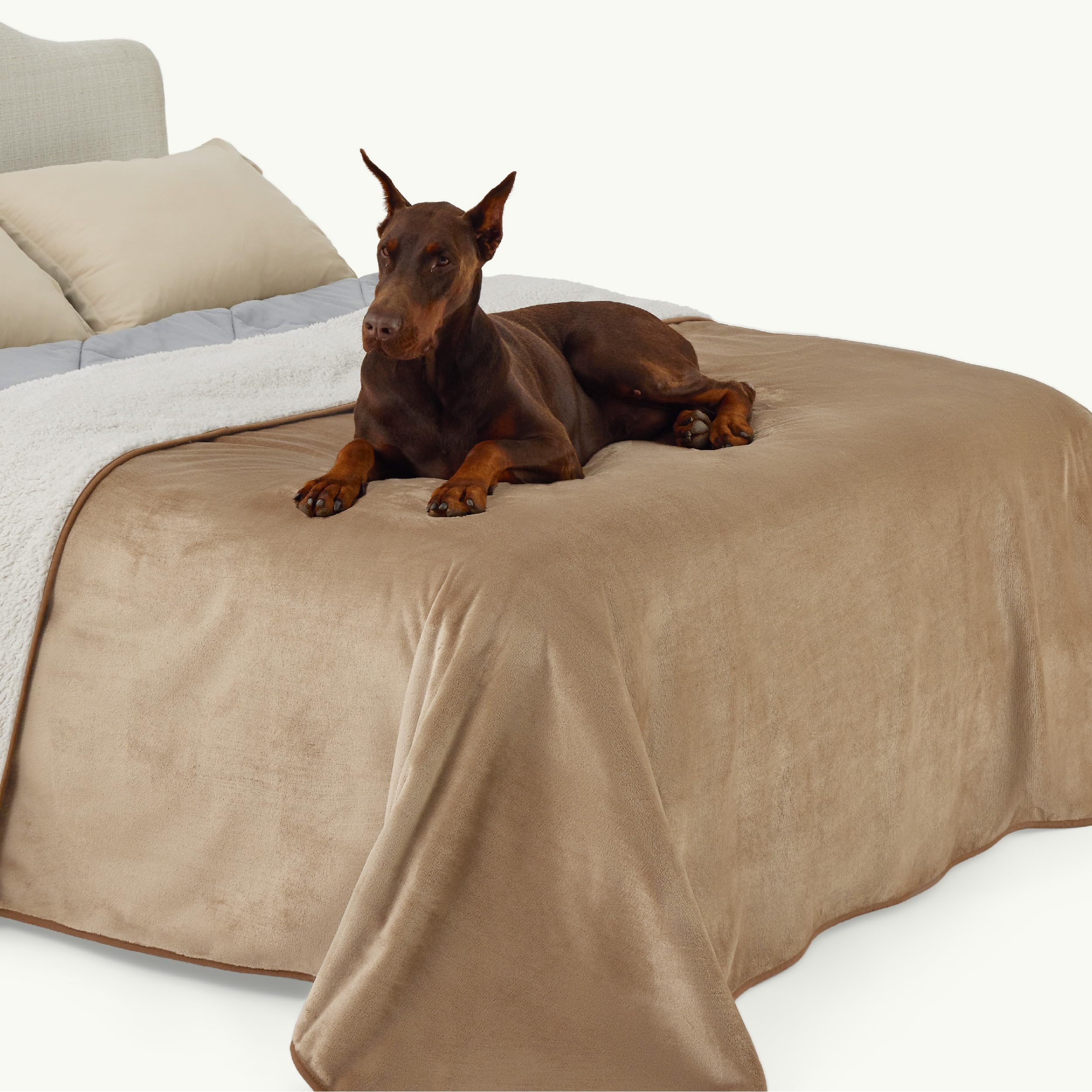 Bedsure King Size Waterproof Sherpa Fleece Blanket - Soft Plush Reversible Pet Blanket for Large Dogs, 108x86, Camel