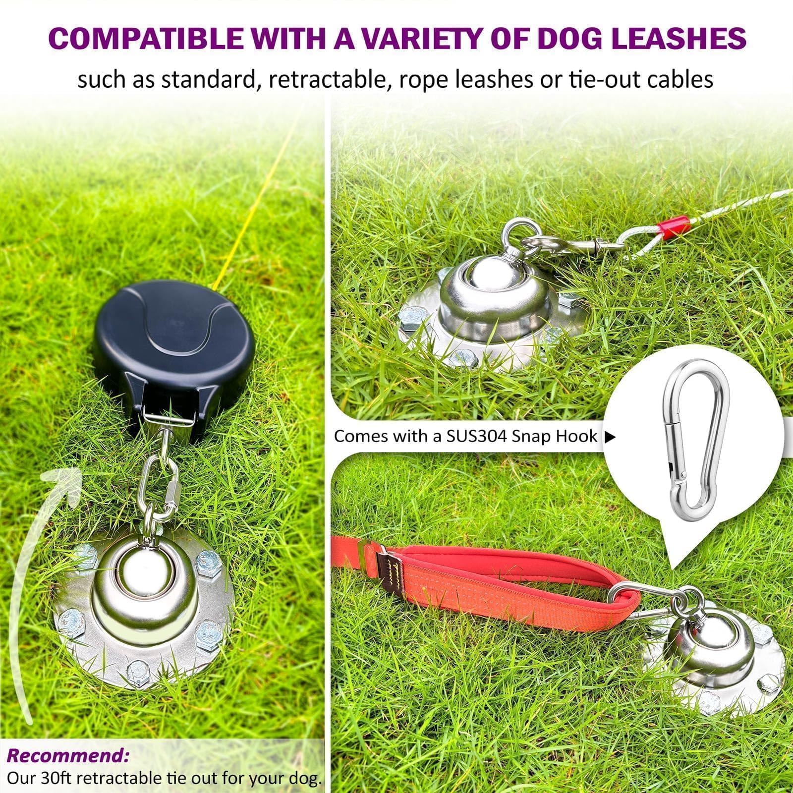 360° Swivel Dog Tie Out Stake Dog Anchor - 2025 Upgrade - Heavy Duty Stainless Steel Dog Yard Stake For Small To Large Dogs 6 Pcs Dog Tethers Holds 1500Lbs Of Pull Force Great For Yard Camping Outdoor