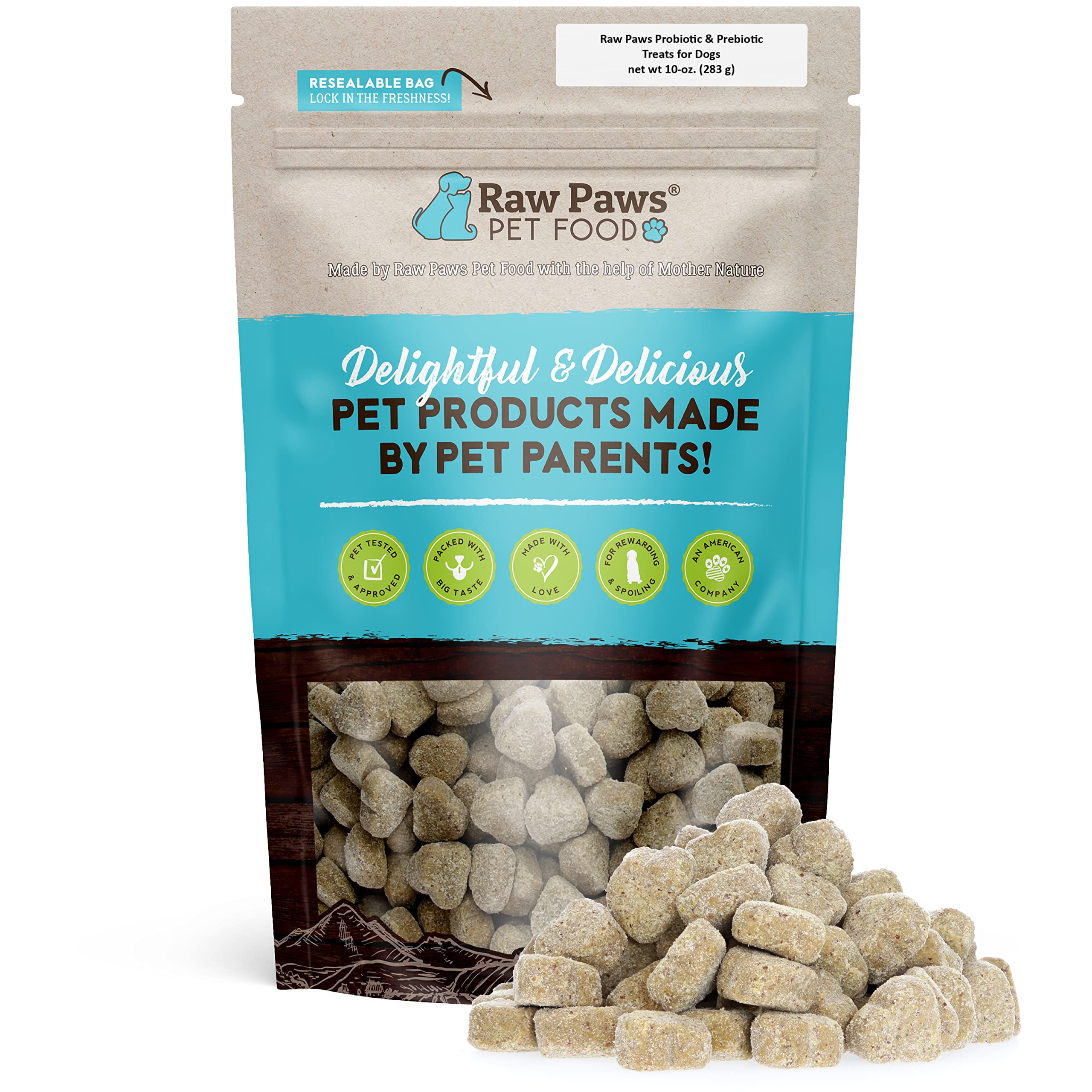 Raw Paws Natural Dog Probiotic Supplement with Prebiotics, 10-oz/100-ct - USA Made Daily Probiotic for Dogs Soft Chew - Treat Di