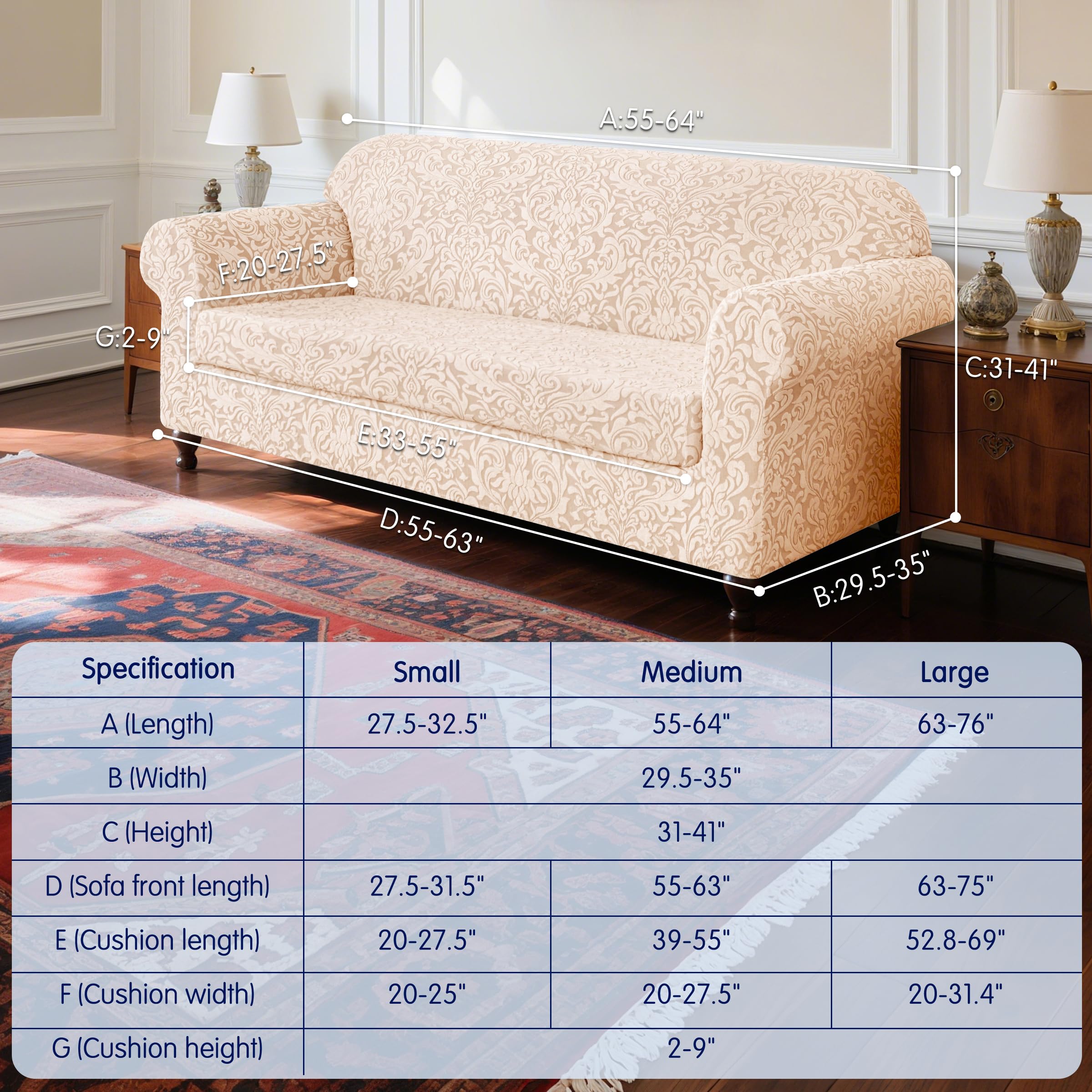 SUBRTEX 2 Piece Loveseat Covers, Jacquard Damask 2 Seater Couch Cover with Seat Cushion, Stretch Non Slip Furniture Protector fo