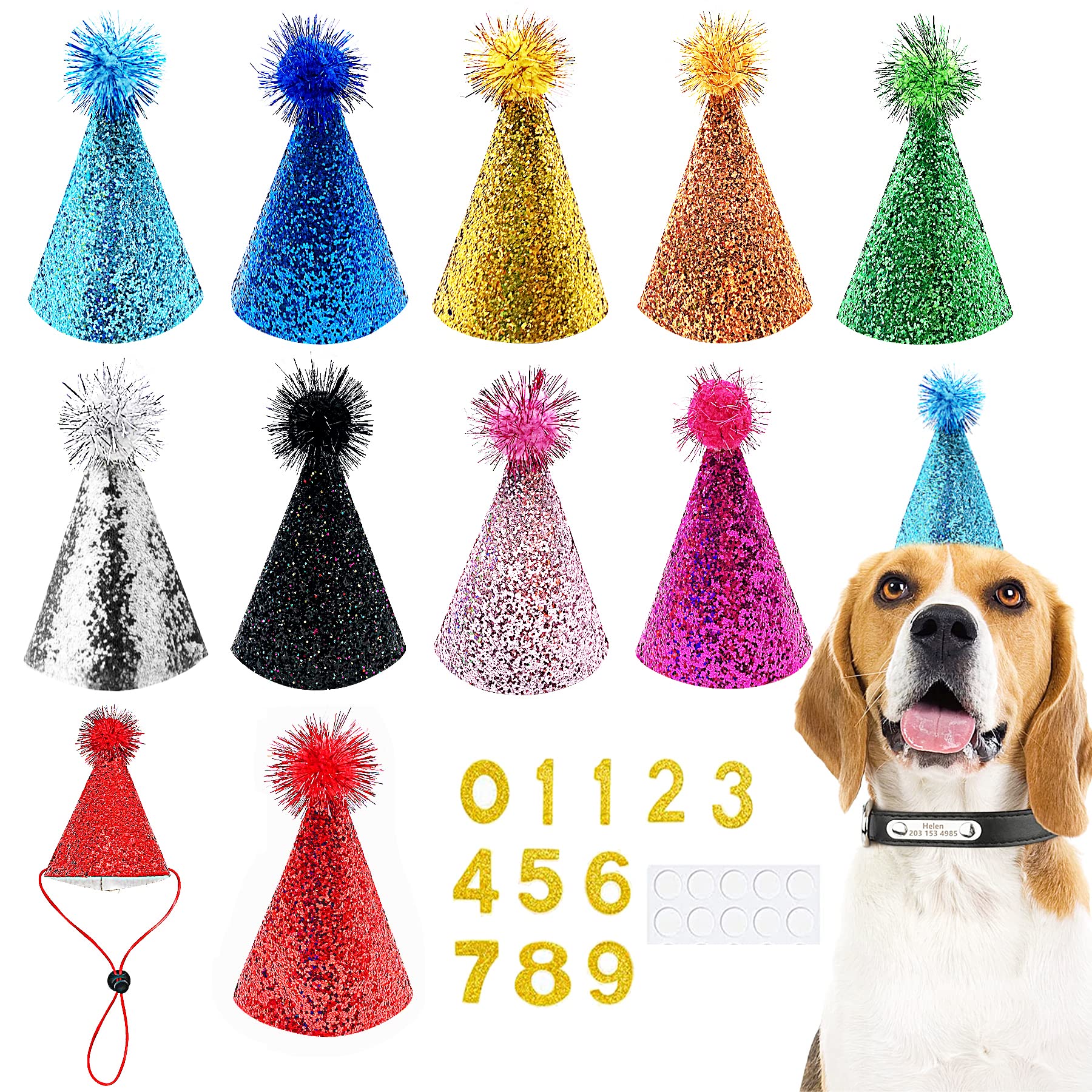 Pet Show 10Pcs Small Dog Birthday Hat Set For Boys Girls Medium Large Dogs Cat Kitten Puppies Party Hats With 0-9 Numbers 10 Glue Dots Grooming Accessories