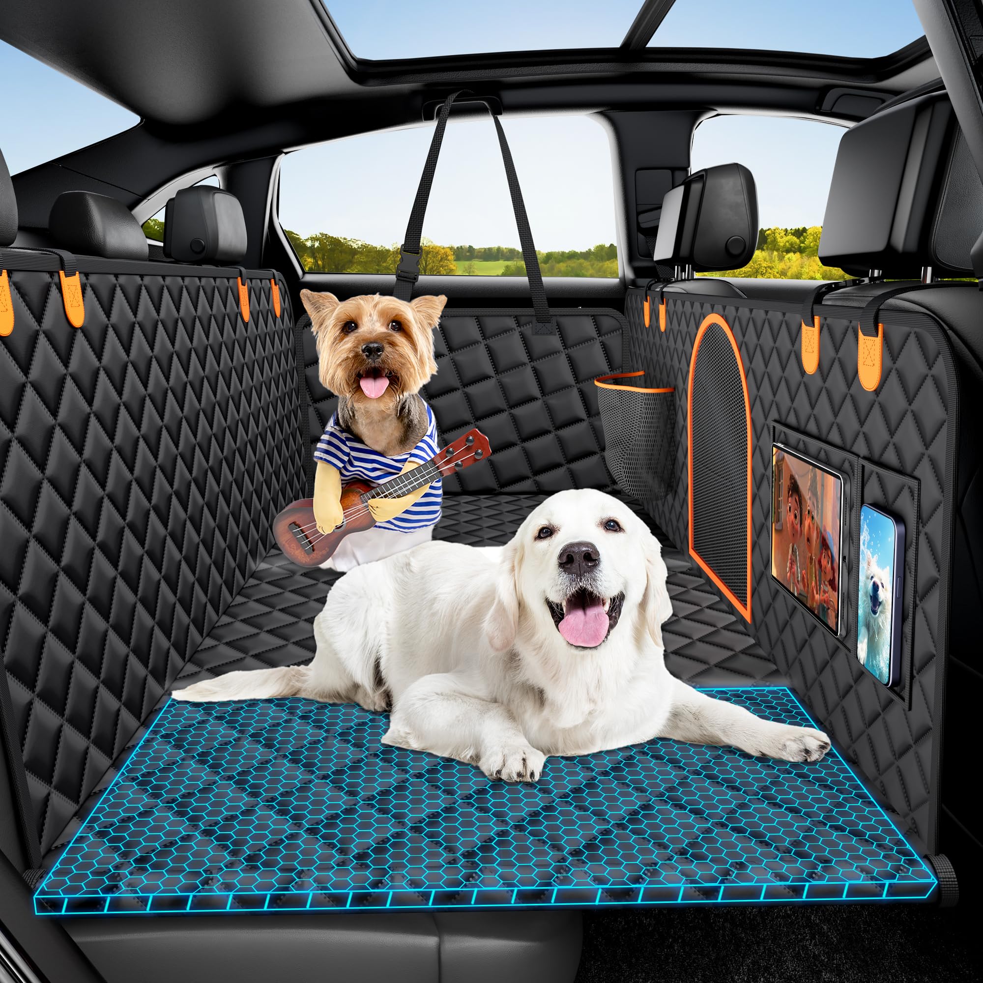 Geotick Dog Back Seat Extender For Truck, Hard Bottom Dog Car Seat Cover-Strong Support Waterproof Scratch-Proof Pet Hammock For