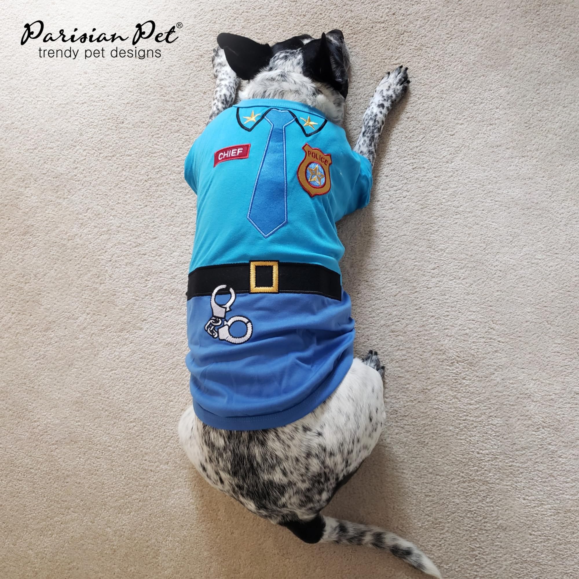 Parisian Pet Dog Shirt - Embroidered Dog Police Costume - 100% Cotton And Polyester Pet Clothes - Sleeved Dog Costume Halloween Outfit - Blue Dog Costumes For Large Dogs 2Xl