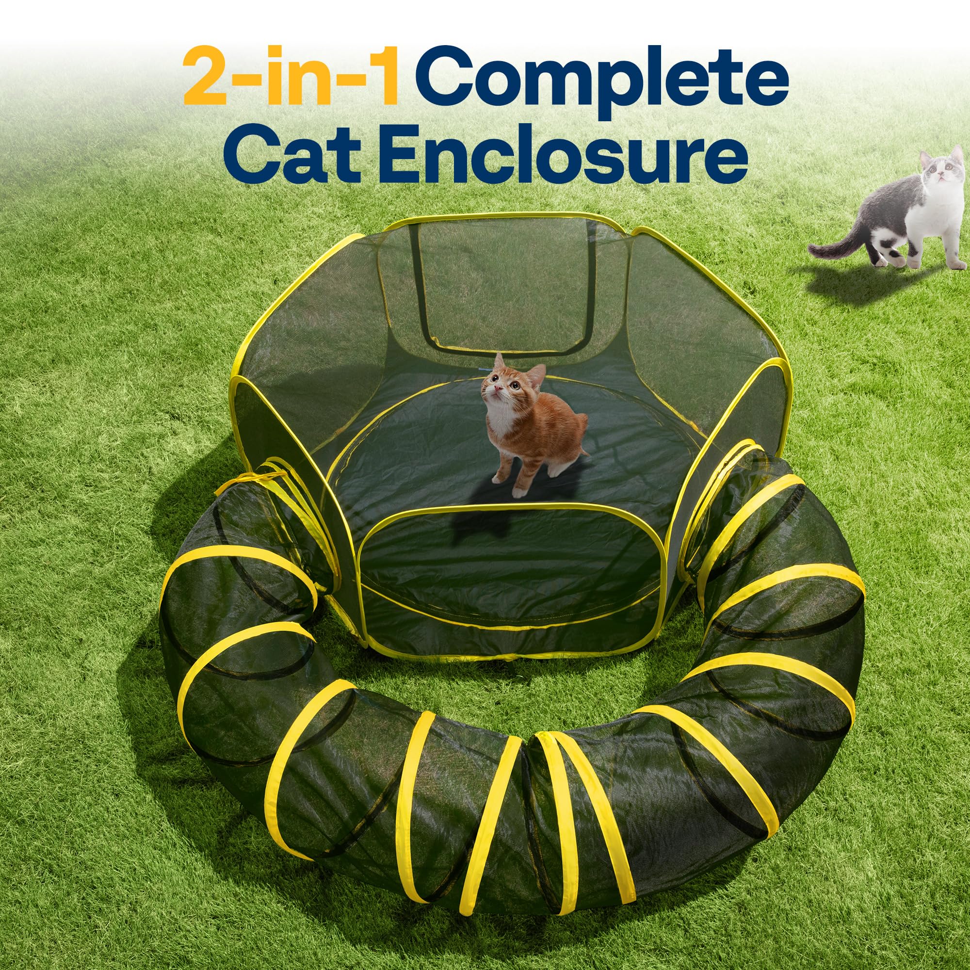 Vivohome Outdoor Cat Enclosures 2-In-1, Portable Catio W/Cat Tent, Circle Playpen Tunnel, For Kitty And Small Animals,W/Storage