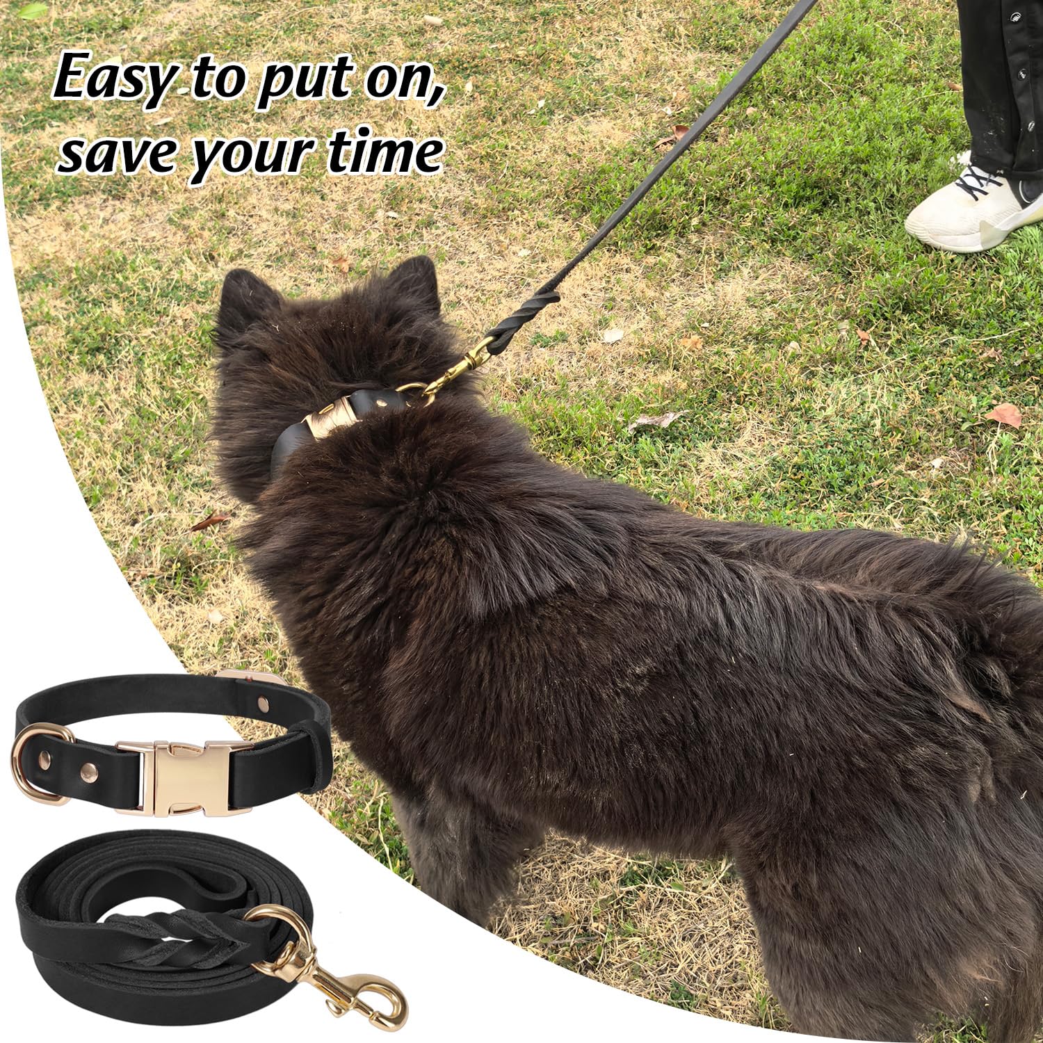 Lwbmg 5Ft Leather Dog Collar And Leash Set, Heavy Duty Dog Leash And Collar With Metal Buckle,Adjustable Pet Collar And Leash, S