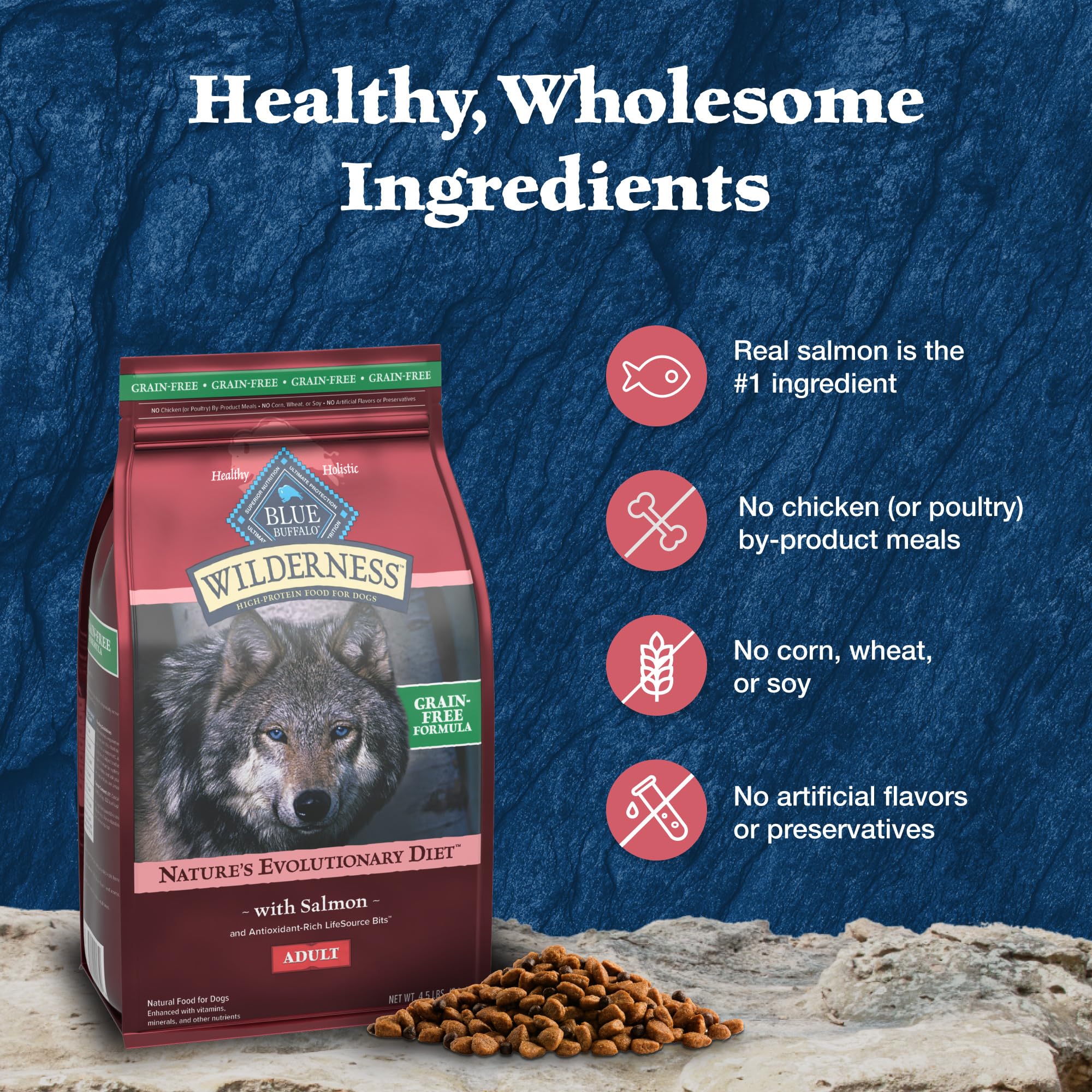 Blue Buffalo Wilderness Adult High-Protein Dry Dog Food with Real Salmon, Grain-Free, Made in the USA with Natural Ingredients,