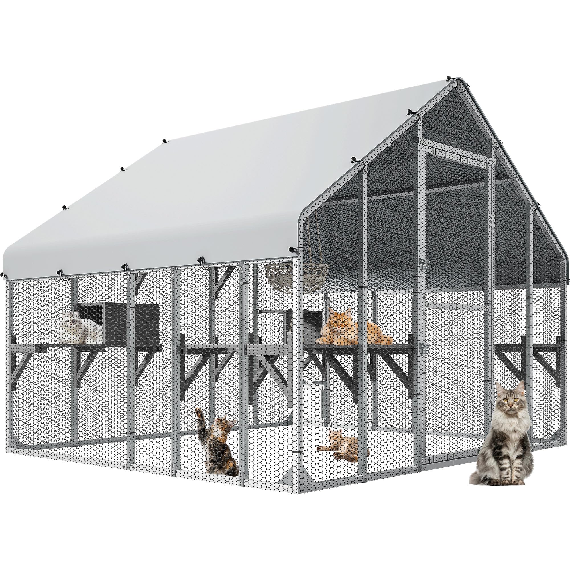 YITAHOME 94 Inch Outdoor Cat Enclosure, Extra Large Outdoor Cat House for Multiple Cats, Metal Cat Cage with Weatherproof Roof, 