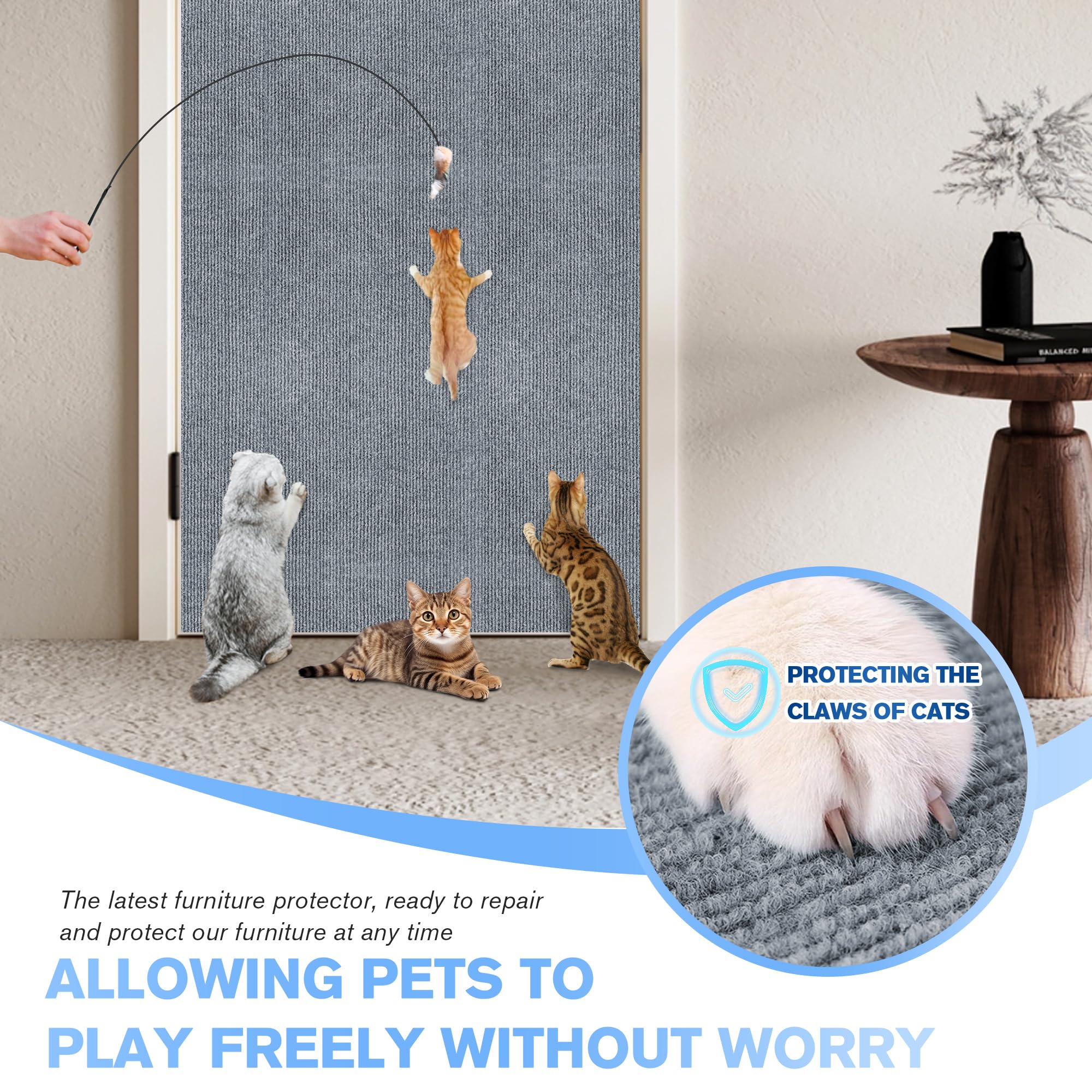Cat Scratch Padss For Indoor Cats 2Pack,39.3X15.7 Cat Scratch Mat Self-Adhesive Carpet Mat Trimmable,Cat Wall Shelves Cat Sc