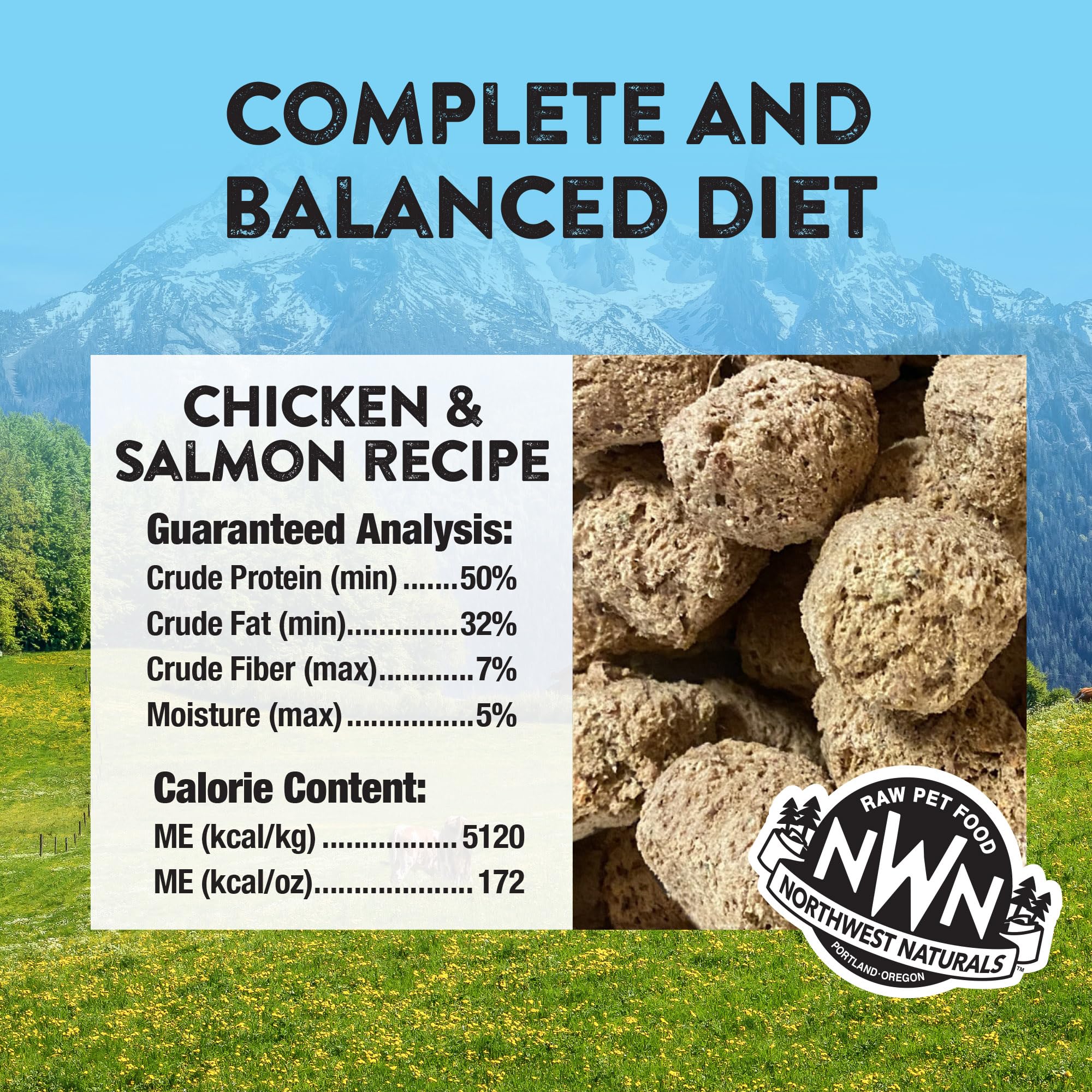 Northwest Naturals Freeze-Dried Chicken & Salmon Dog Food - Bite-Sized Nuggets - Grain-Free, High-Protein, Raw Diet, Human-Grade