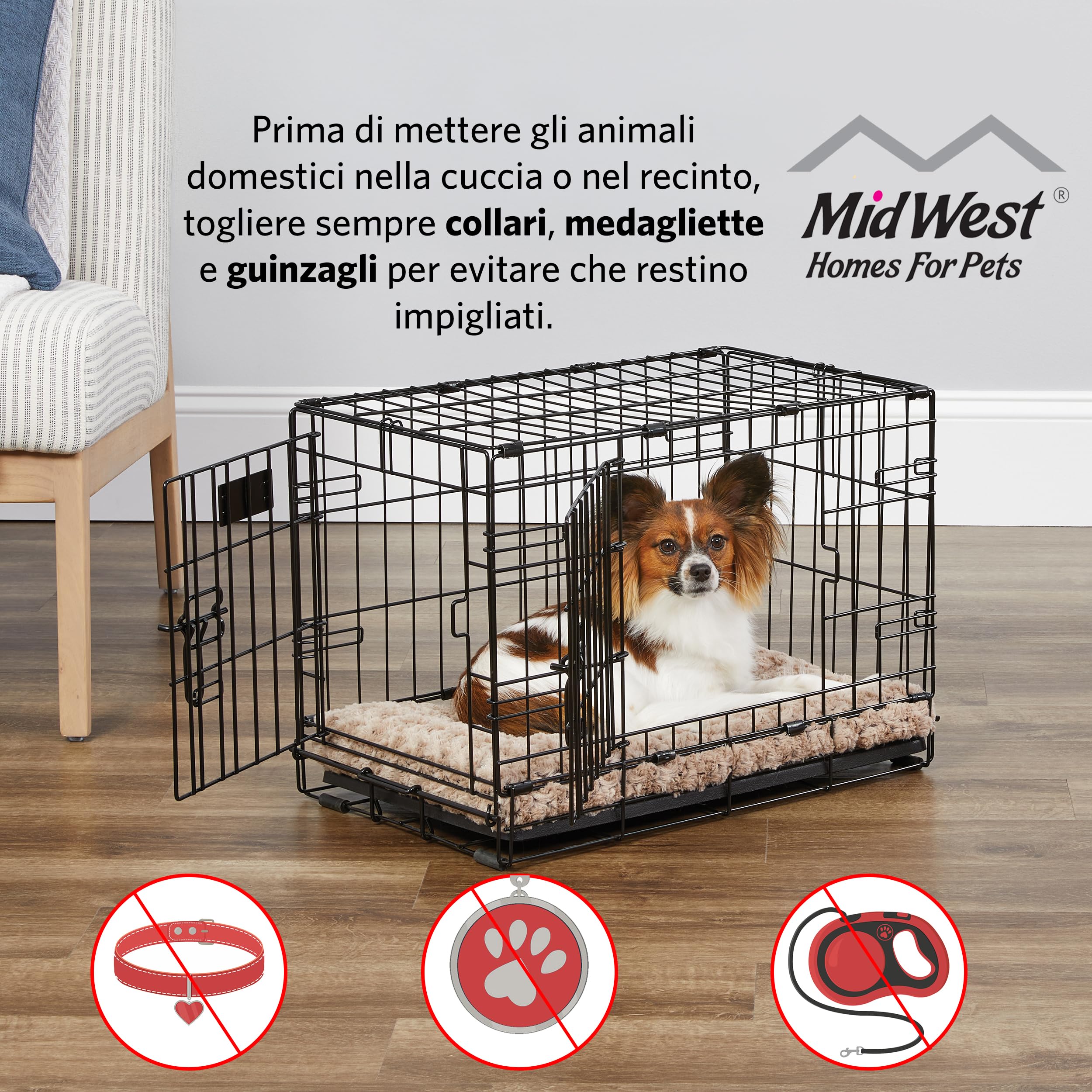 Midwest Homes For Pets Dog Crate Life Stages 36' Double Door Folding Metal Dog Crate | Divider Panel, Floor Protecting Feet, Lea