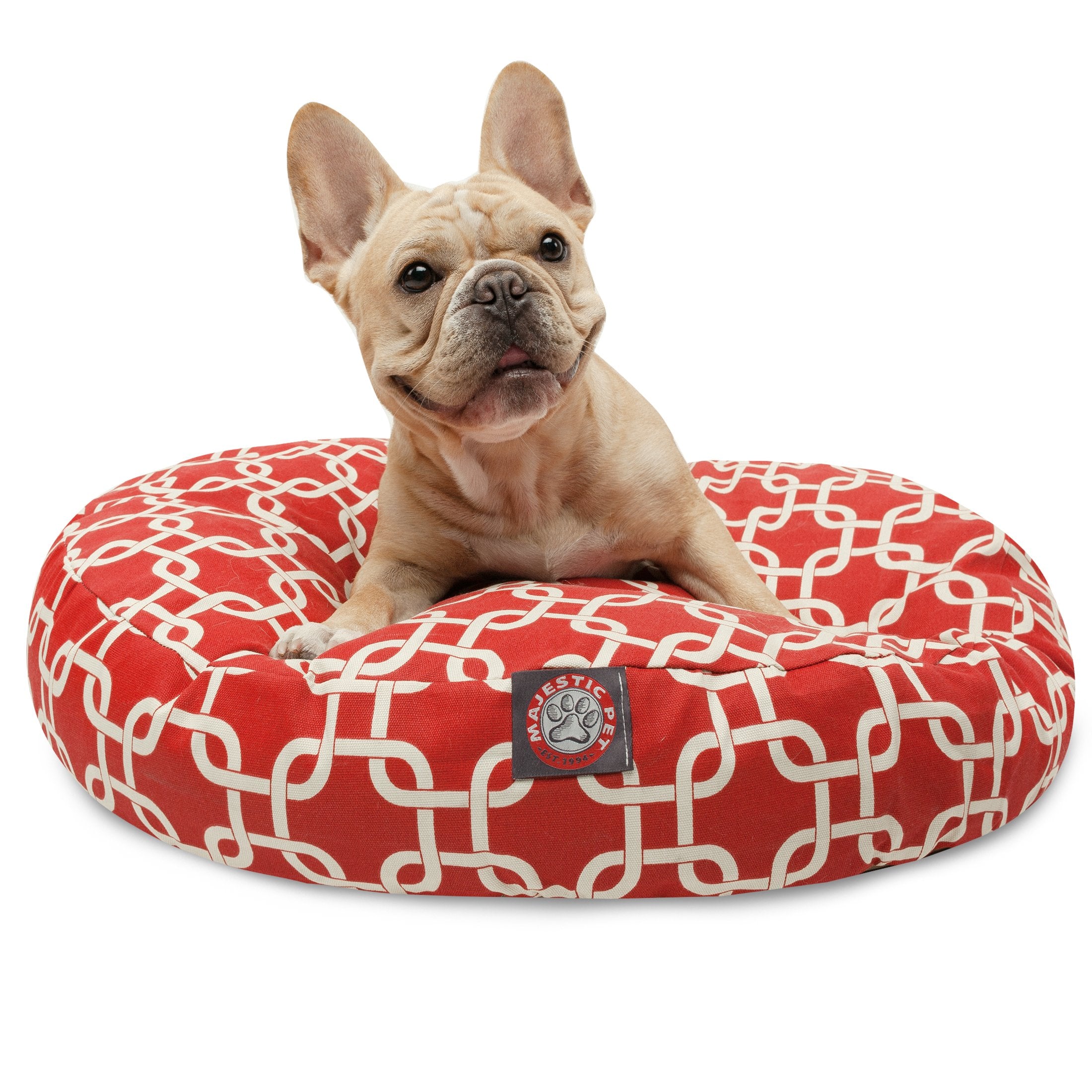 Red Links Small Round Indoor Outdoor Pet Dog Bed with Removable Washable Cover by Majestic Pet Products