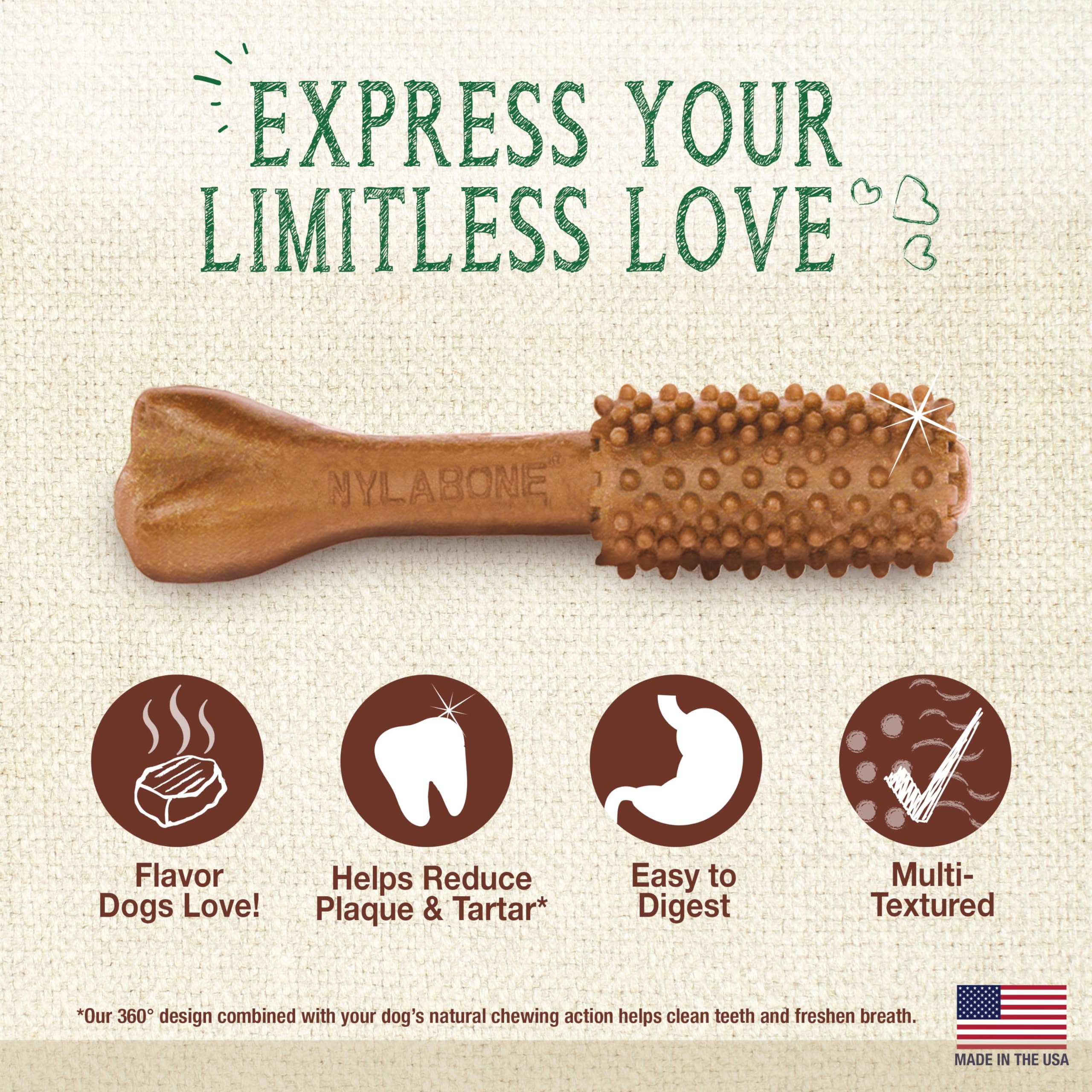 Nylabone Nutri Dent Dog Dental Chews, Natural Teeth Cleaning Dental Treats & Breath Freshener for Dogs, Filet Mignon Flavor, Med