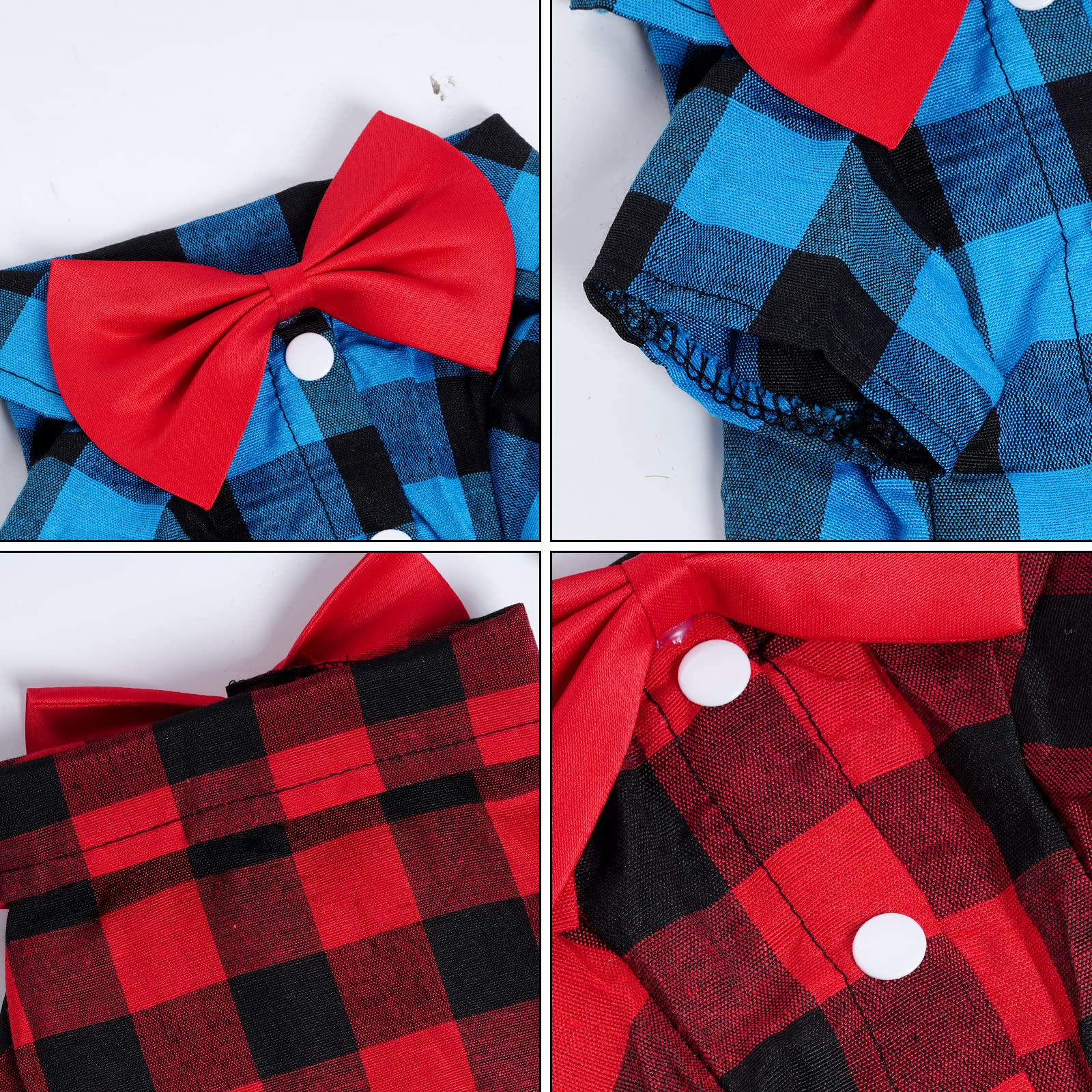 Tongcloud 3 Pack Plaid Puppy Cat & Dog Shirts For Extra Small Dogs & Cats - Birthday Party & Holiday Photos (Red, Blue & White,