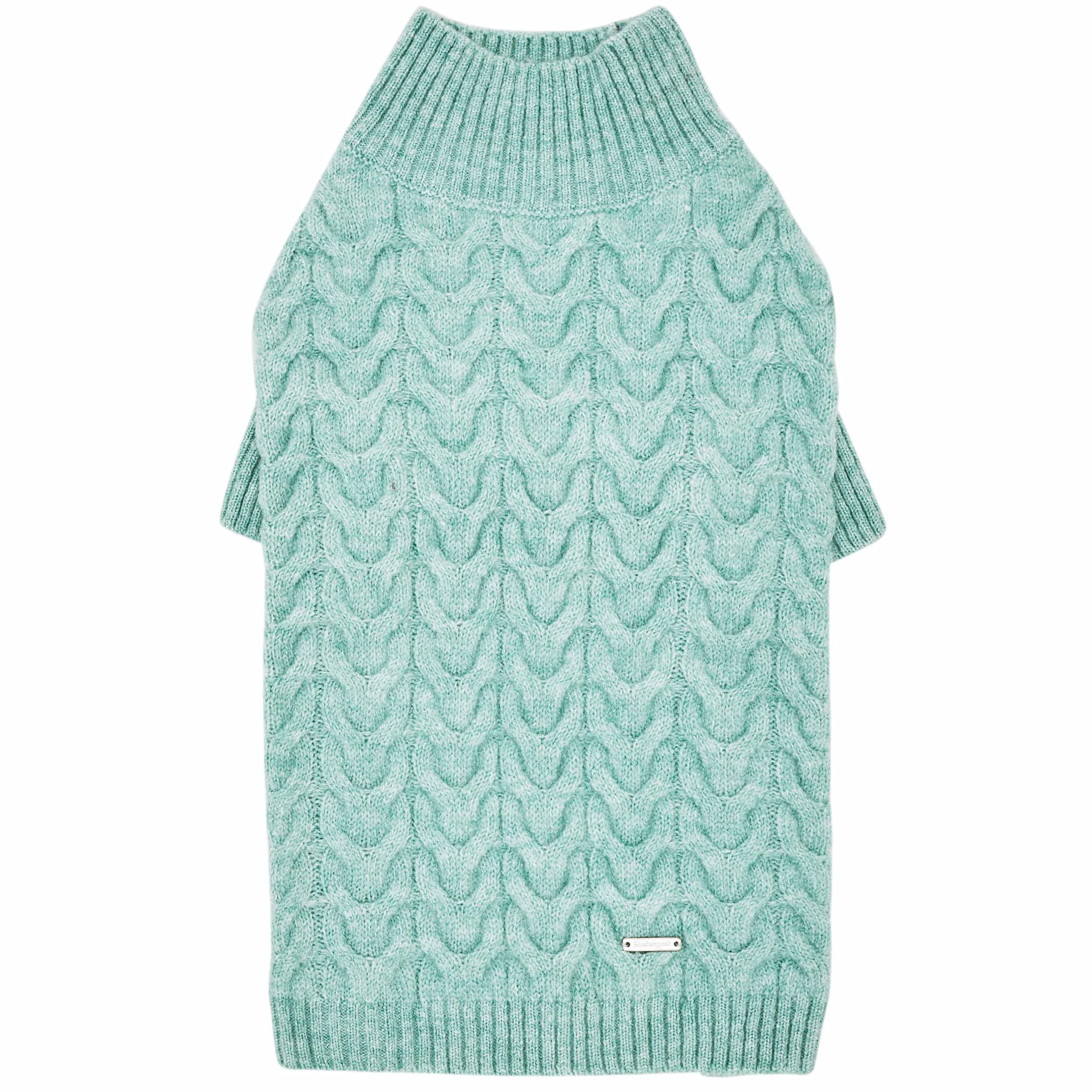 Blueberry Pet 2023 New Classic Fuzzy Textured Knit Pullover Turtle-Neck Dog Sweater In Heathered Jade, Back Length 16'', Pack Of